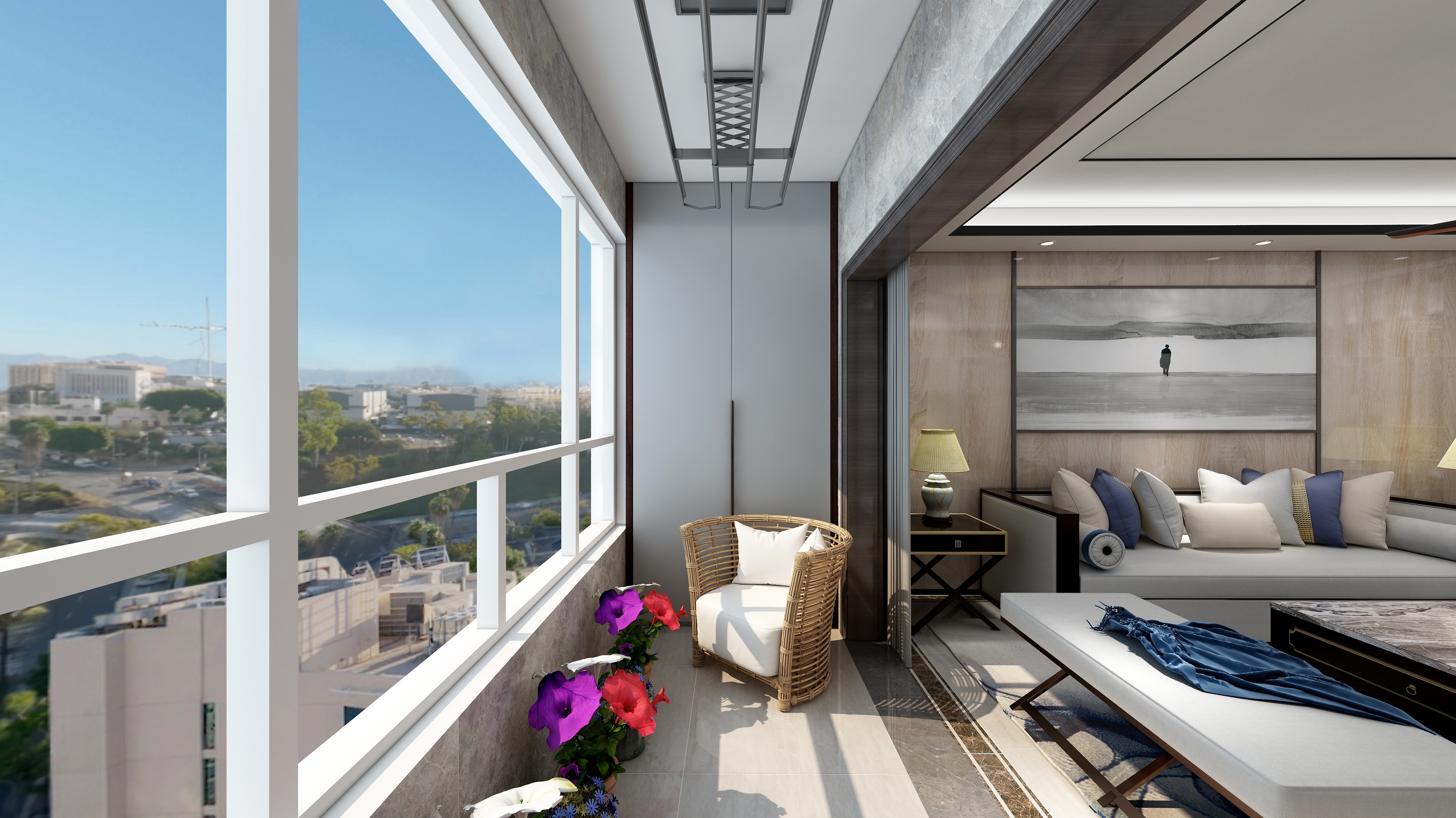 设计师丨胡月平-118㎡新中式两居一层阳台装修效果图第2张