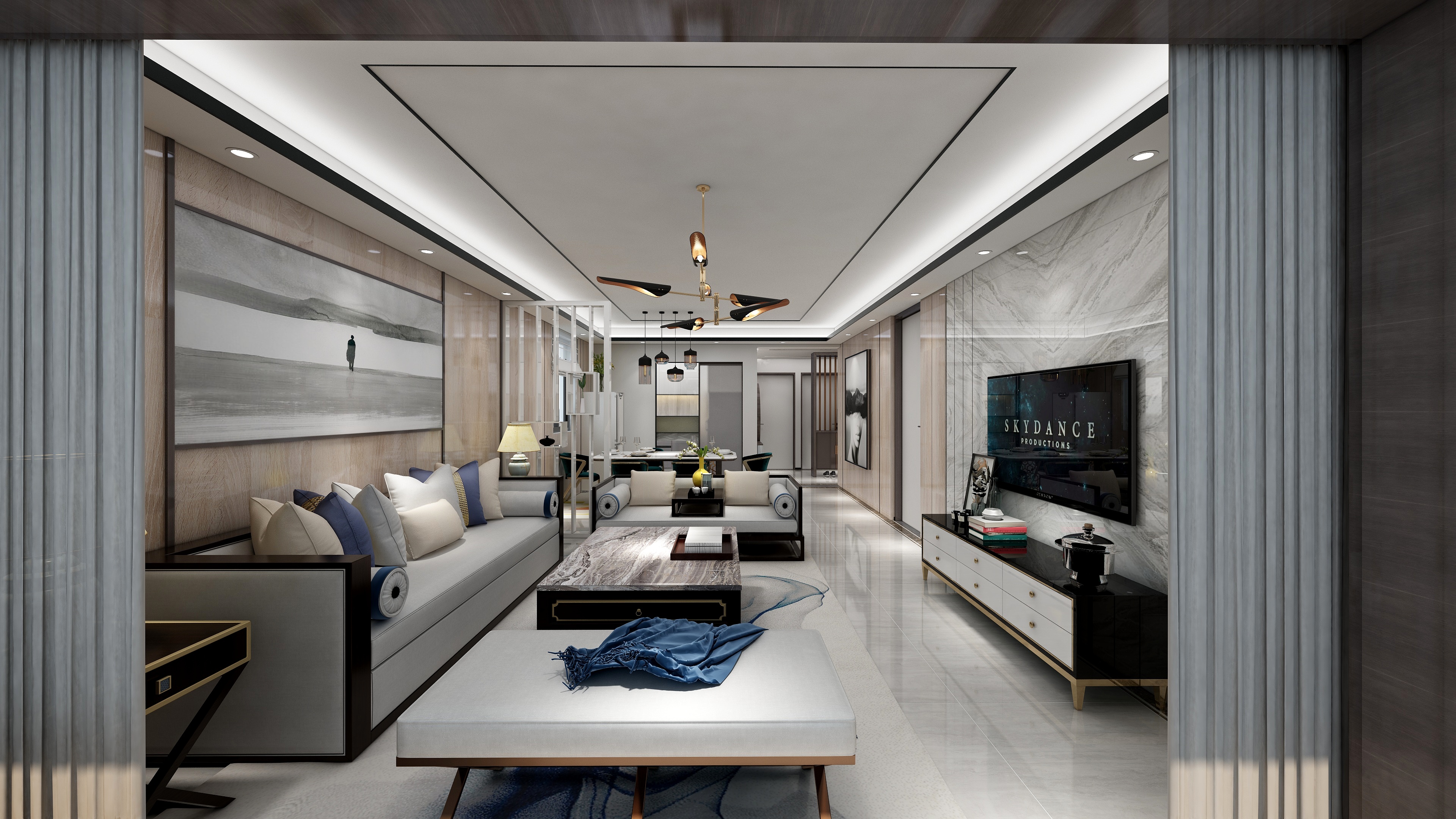 设计师丨胡月平-118㎡新中式两居一层阳台装修效果图第3张