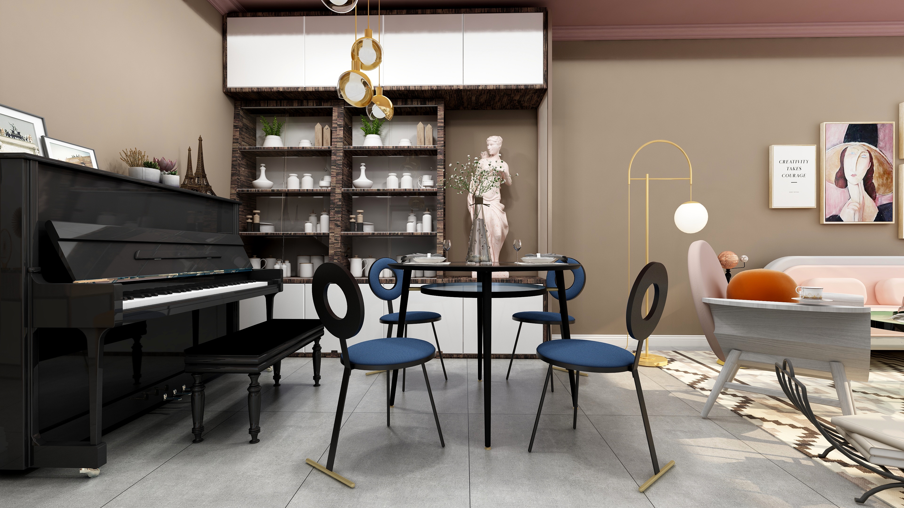 零点效果图代画-111㎡复古混搭三居-装修设计方案