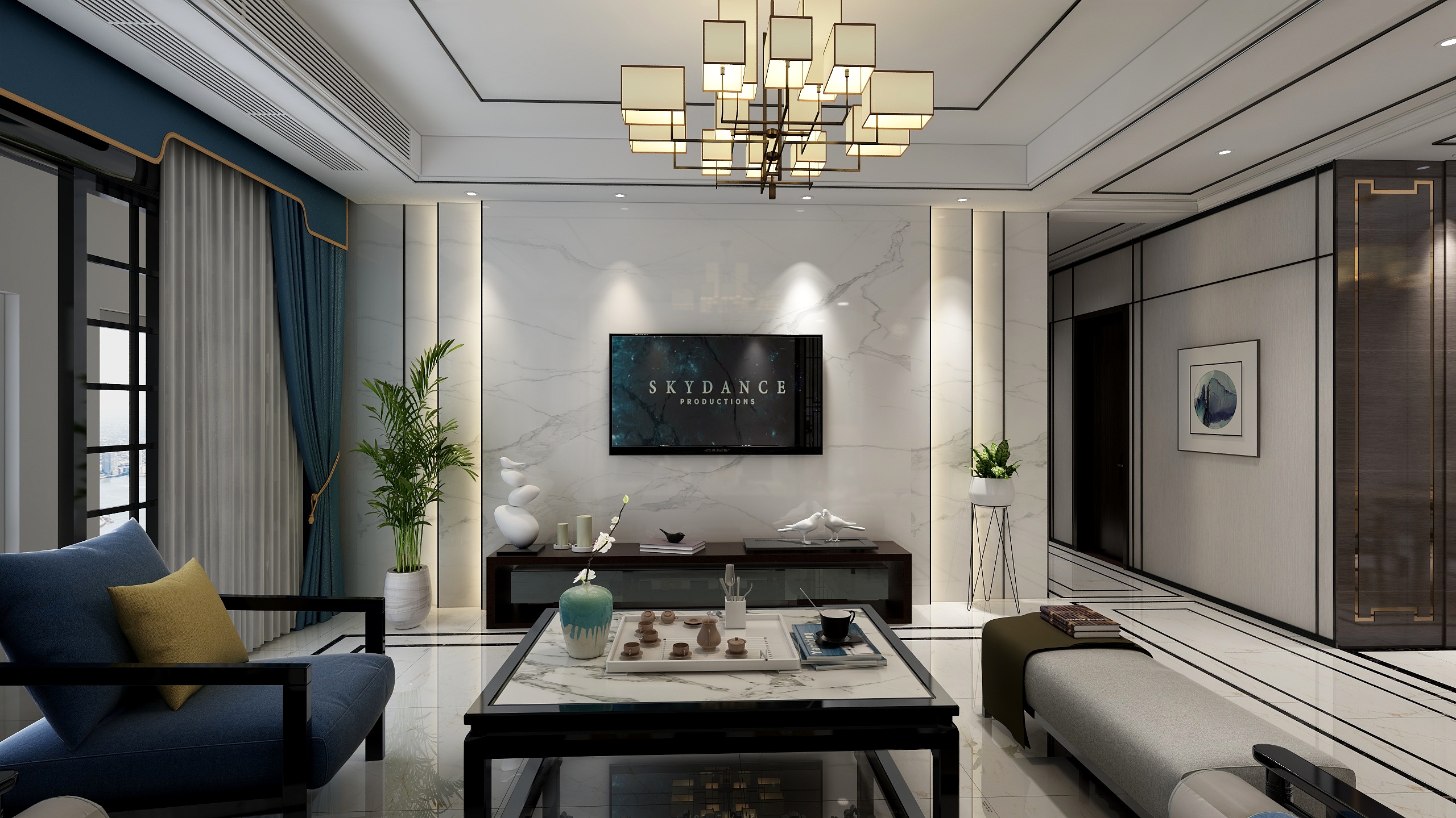 丁大伟-新中式客餐厅装修效果图