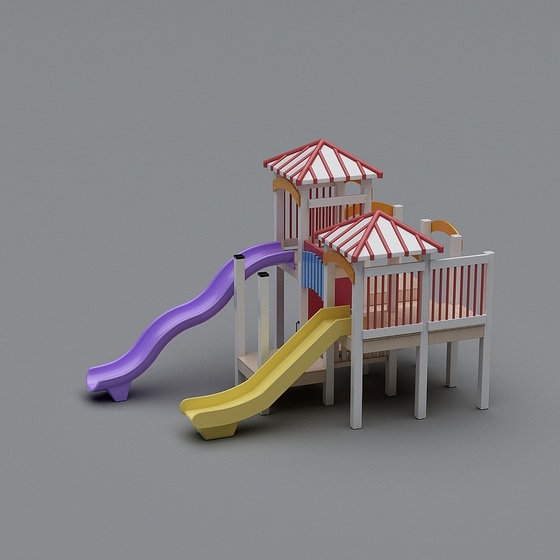 Large Amusement Facilities 3D Model in Earth Color