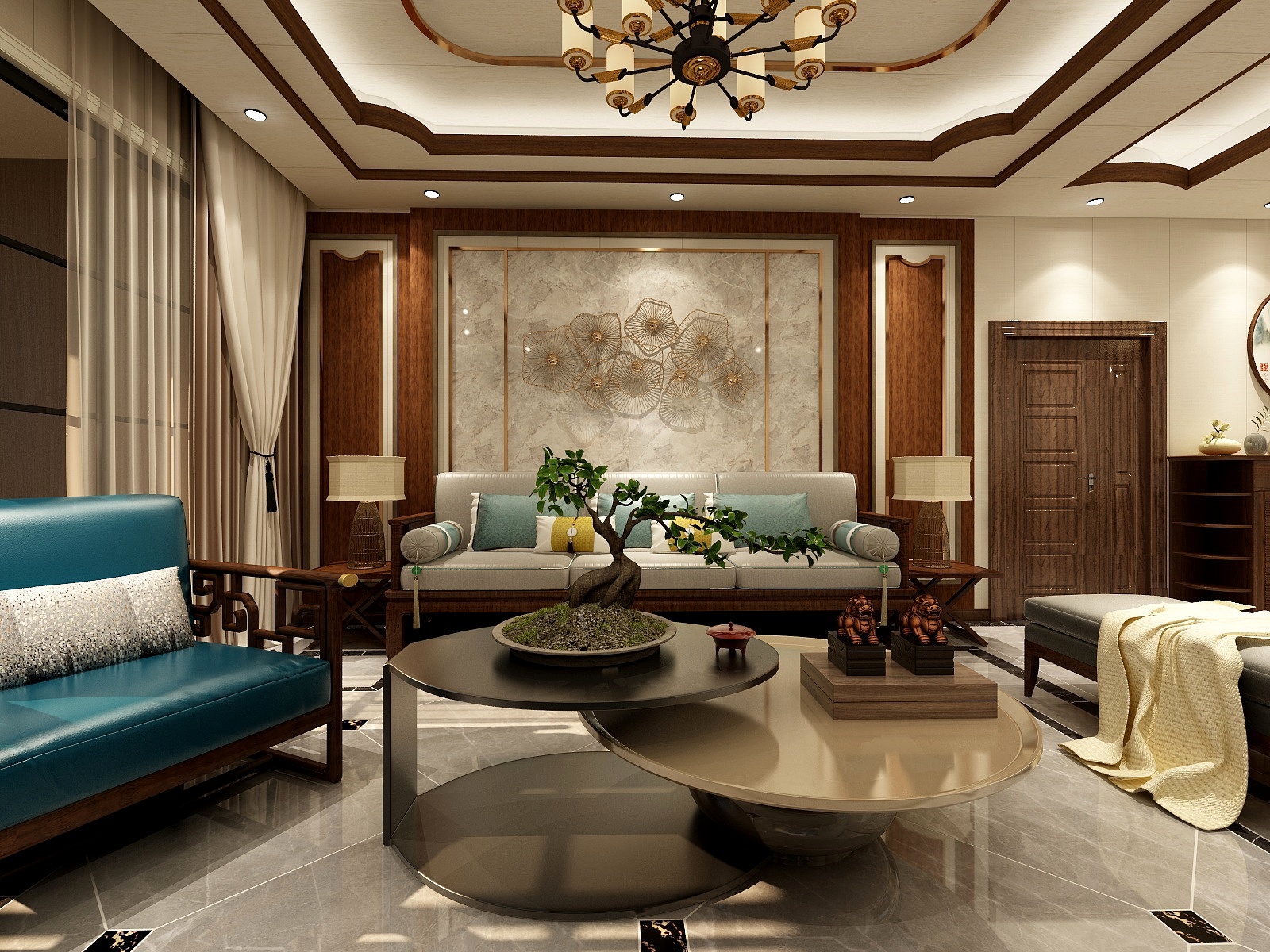 至简名设-文稳康-154方新中式三居装修效果图