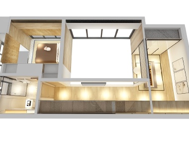 廸偉-60方日式loft一居装修俯视图