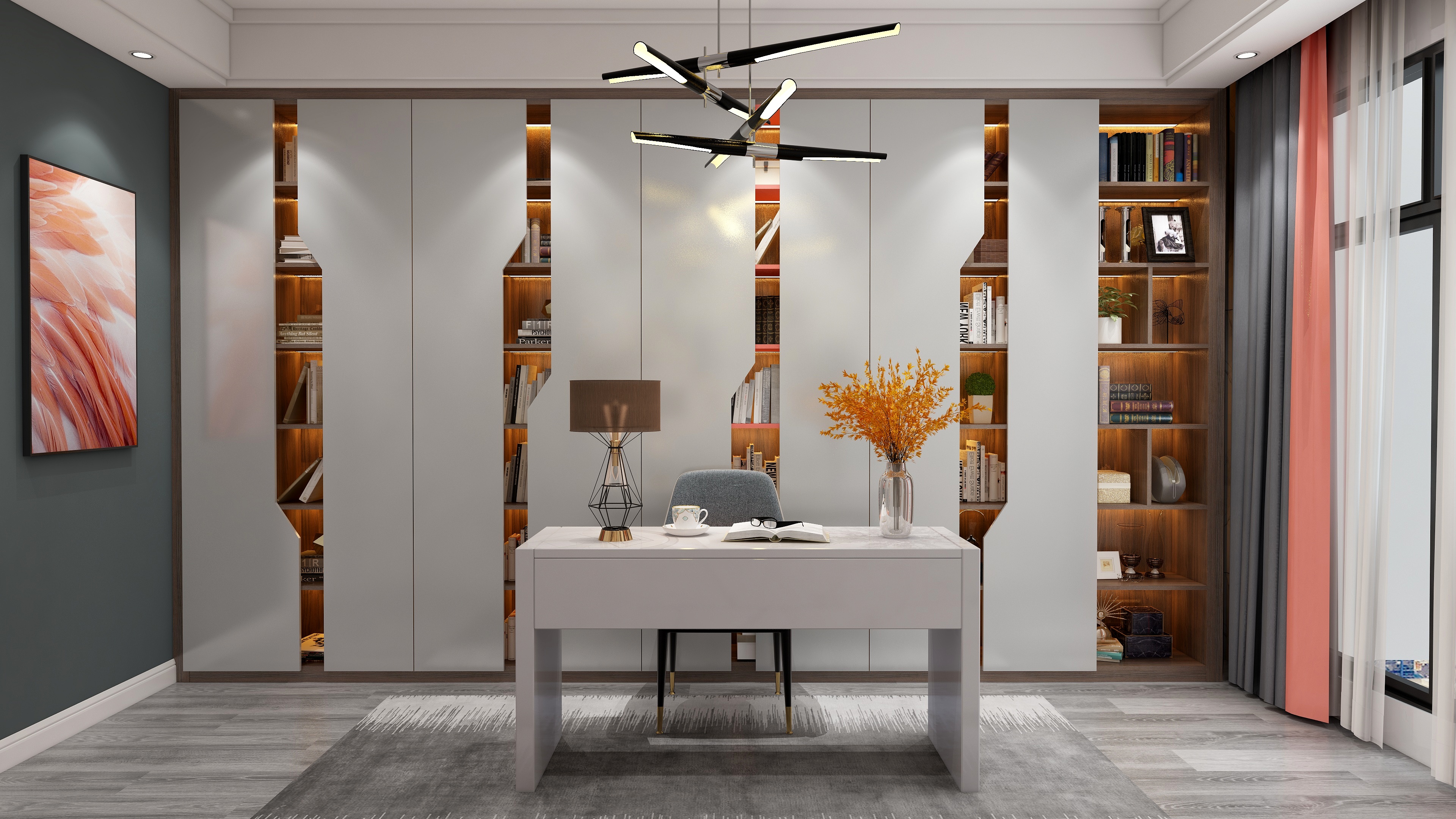 布凡设计1-172㎡现代《珊瑚橘》三居装修效果图