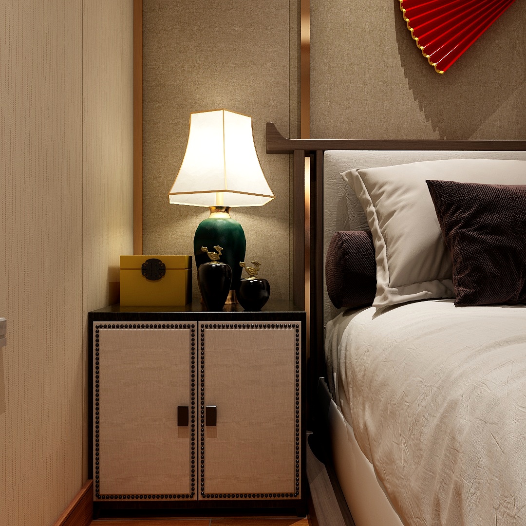 至简名设-文稳康-154方新中式三居一层次卧装修效果图第1张