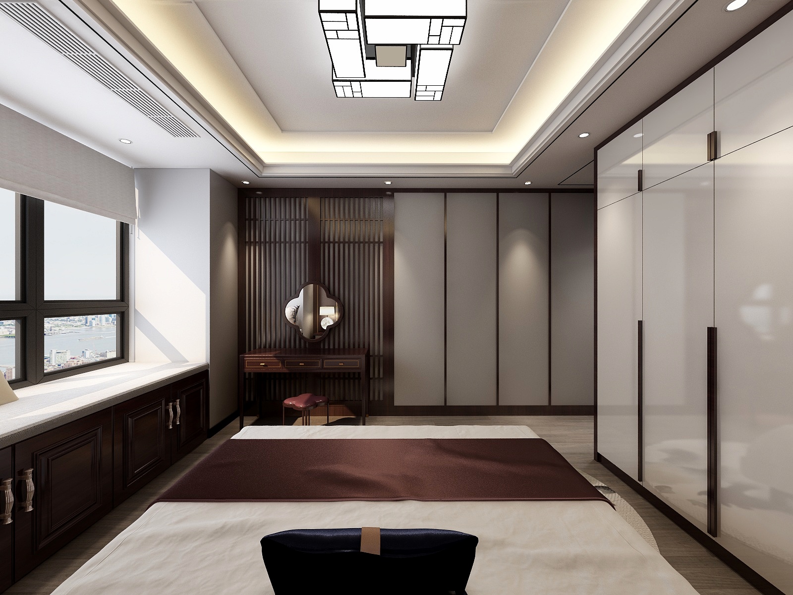 李青越-137㎡新中式三居一层主卧装修效果图第1张