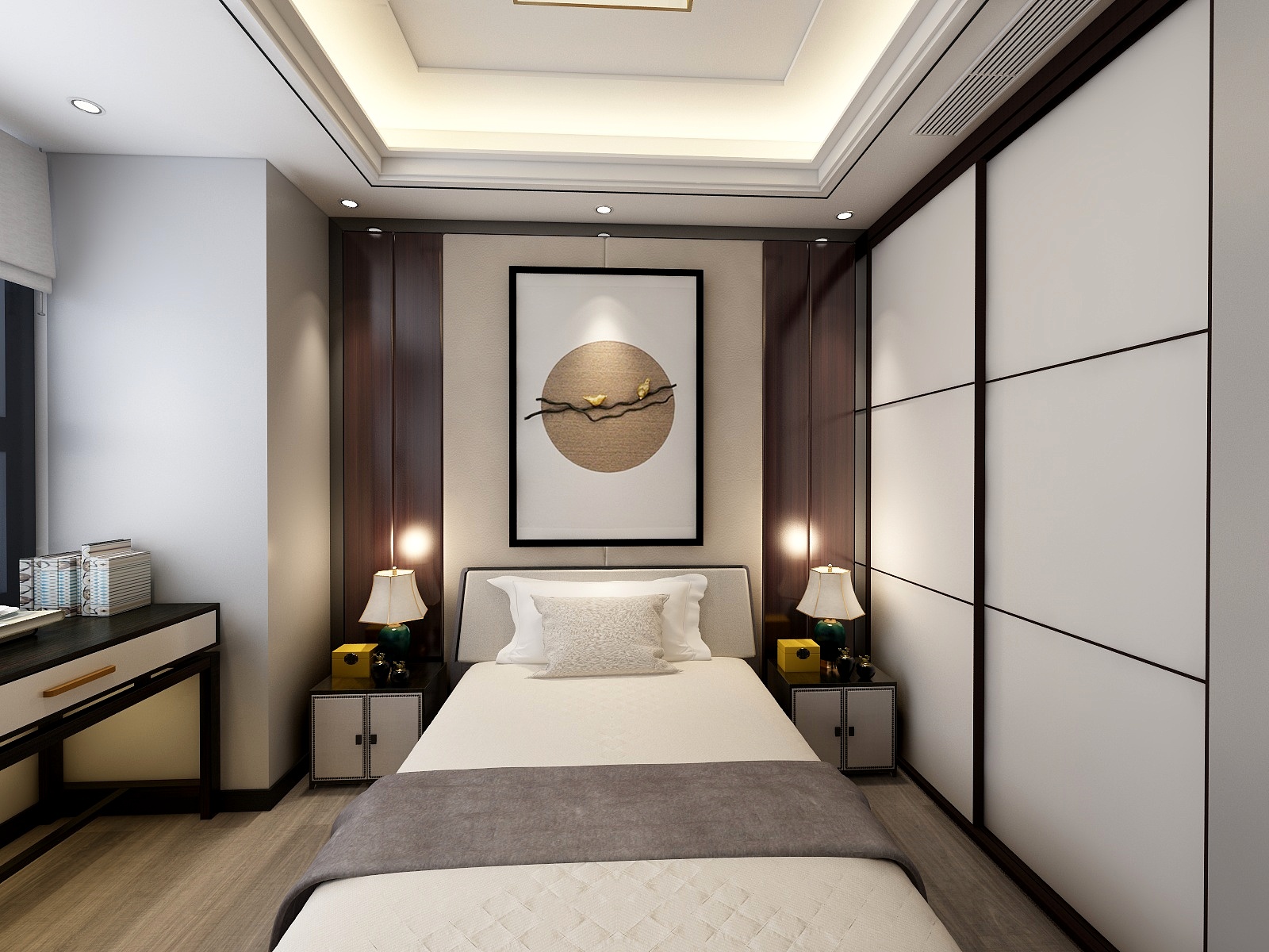 李青越-137㎡新中式三居一层老人房装修效果图第3张