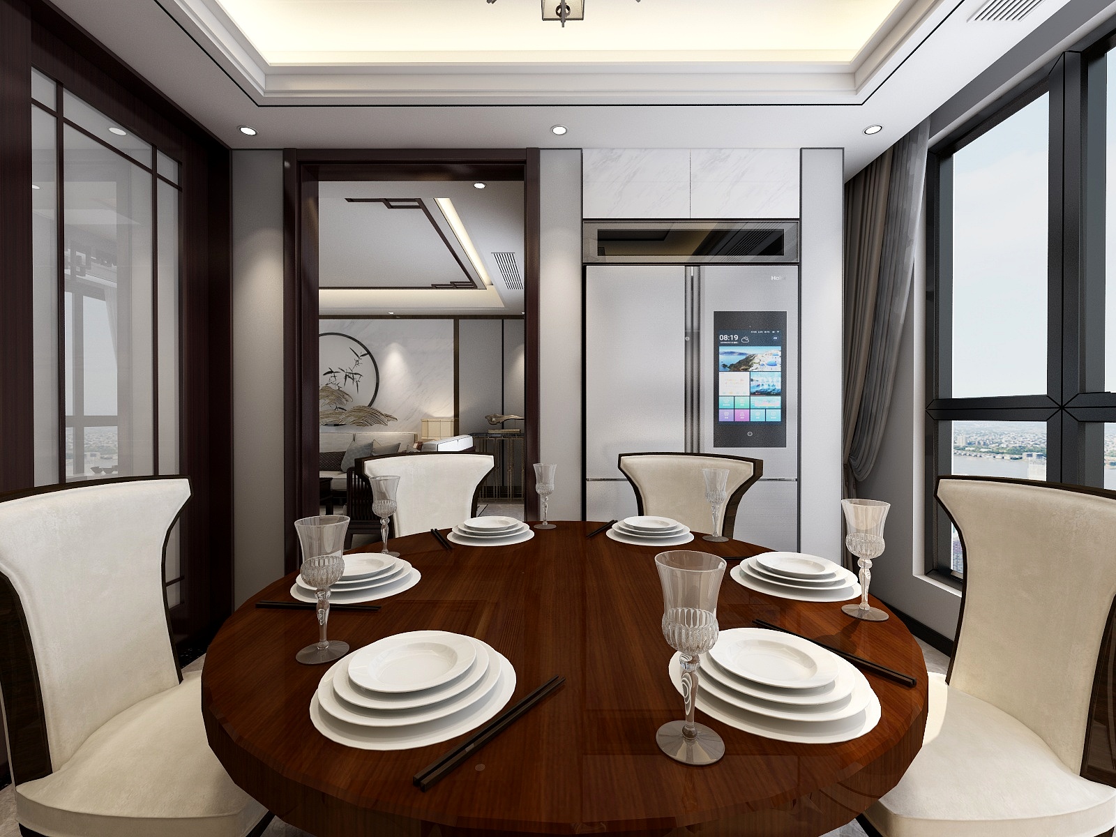 李青越-137㎡新中式三居一层餐厅装修效果图第1张