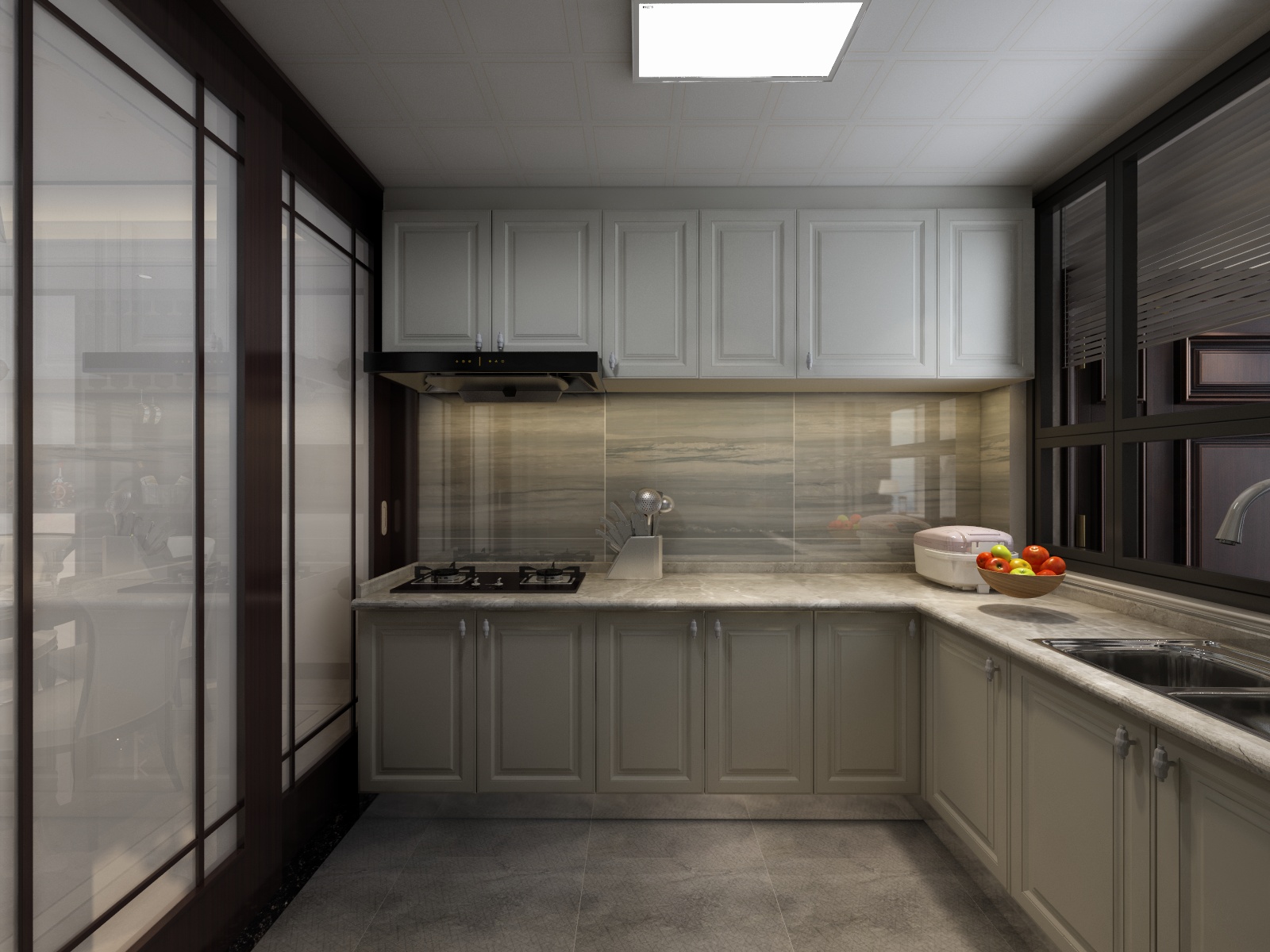 李青越-137㎡新中式三居一层厨房装修效果图第1张