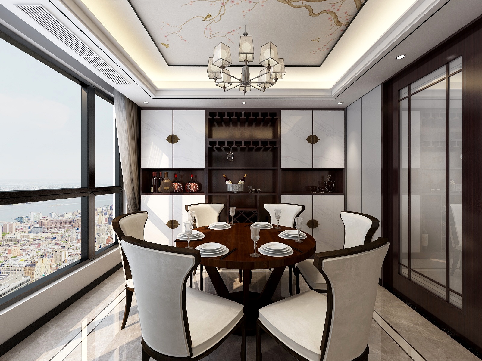 李青越-137㎡新中式三居一层餐厅装修效果图第3张
