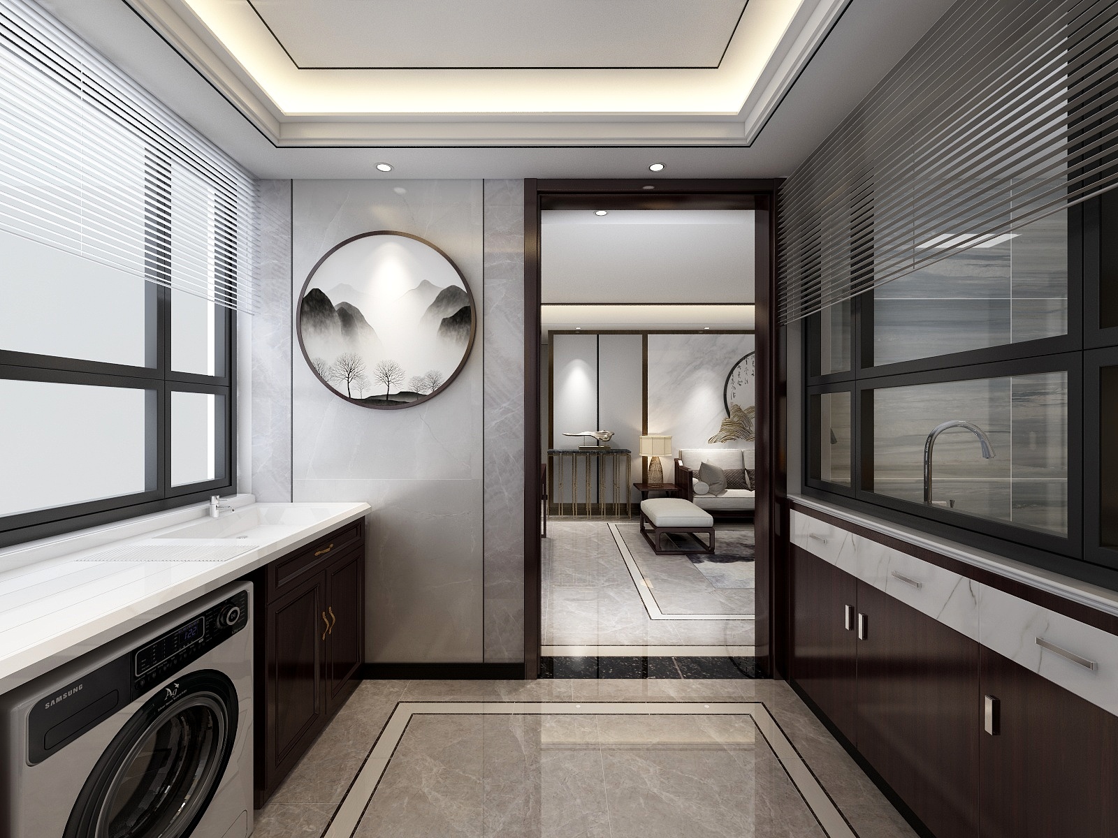 李青越-137㎡新中式三居一层玄关装修效果图第1张