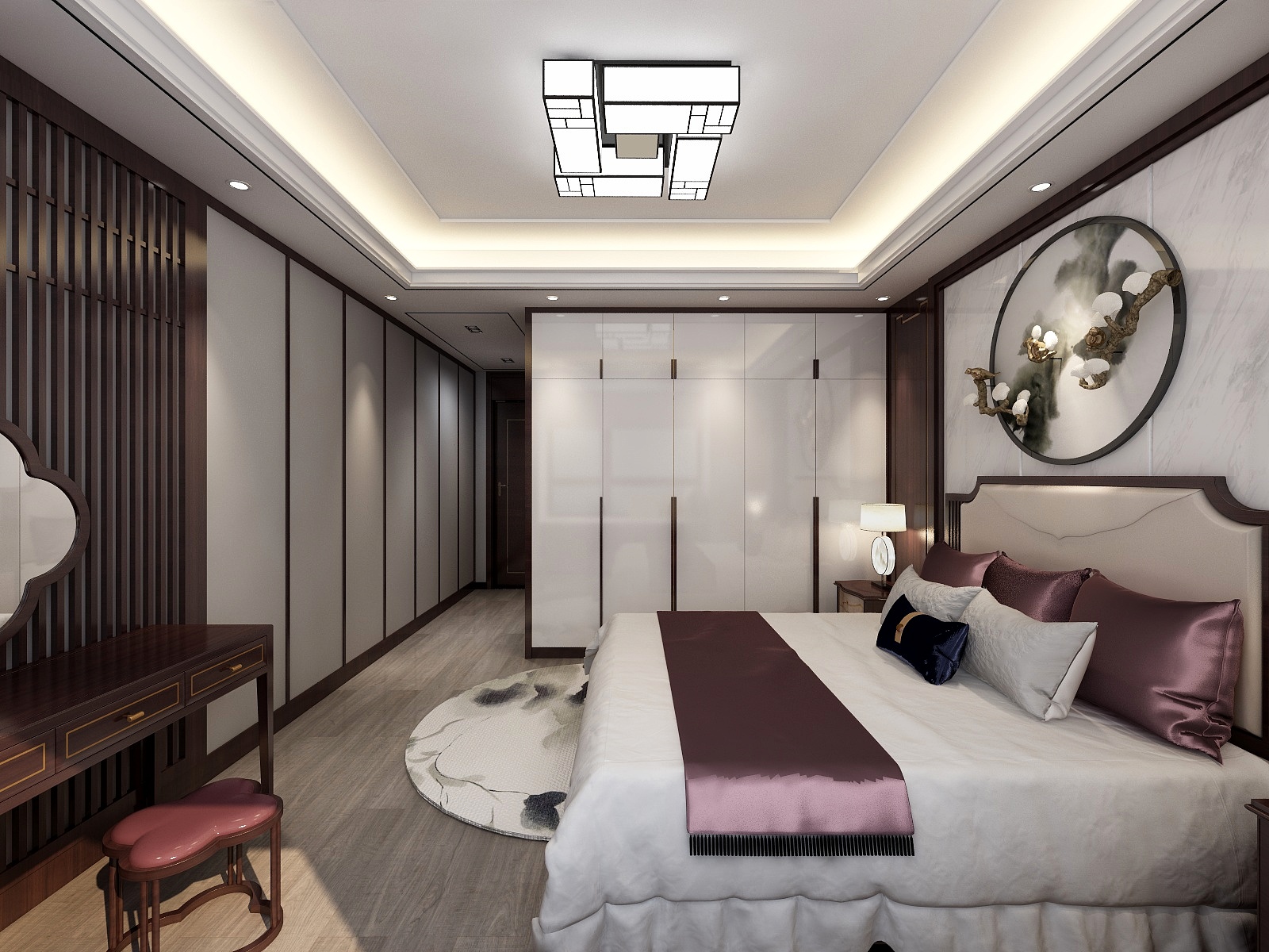 李青越-137㎡新中式三居一层主卧装修效果图第2张