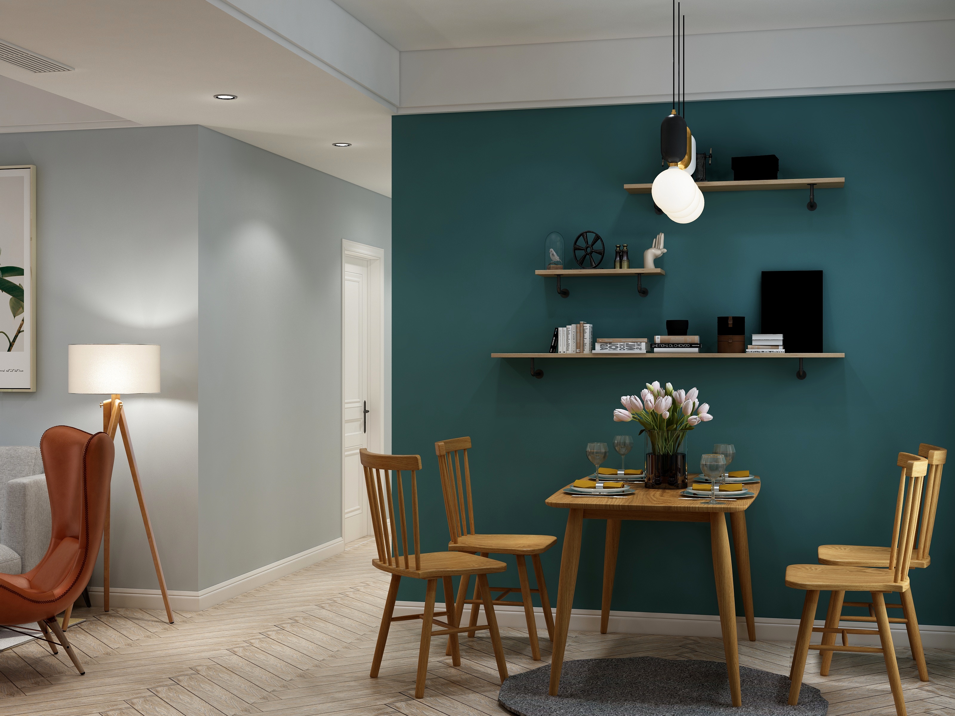 千彦空间设计-金泰尚城-风尚北欧一层客餐厅装修效果图第1张