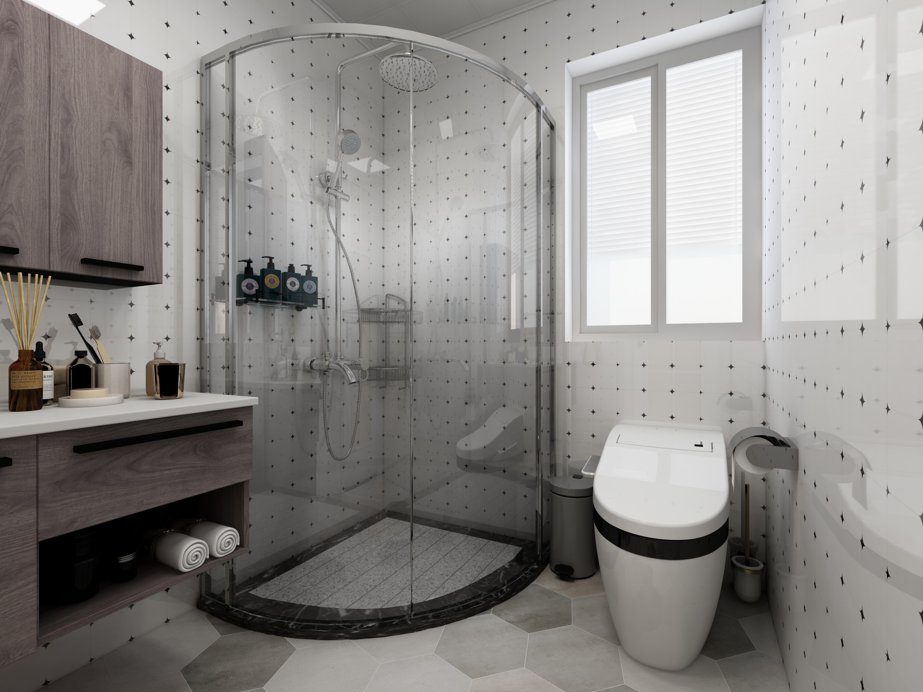 王瑛-132方北欧两居一层主卫装修效果图第1张