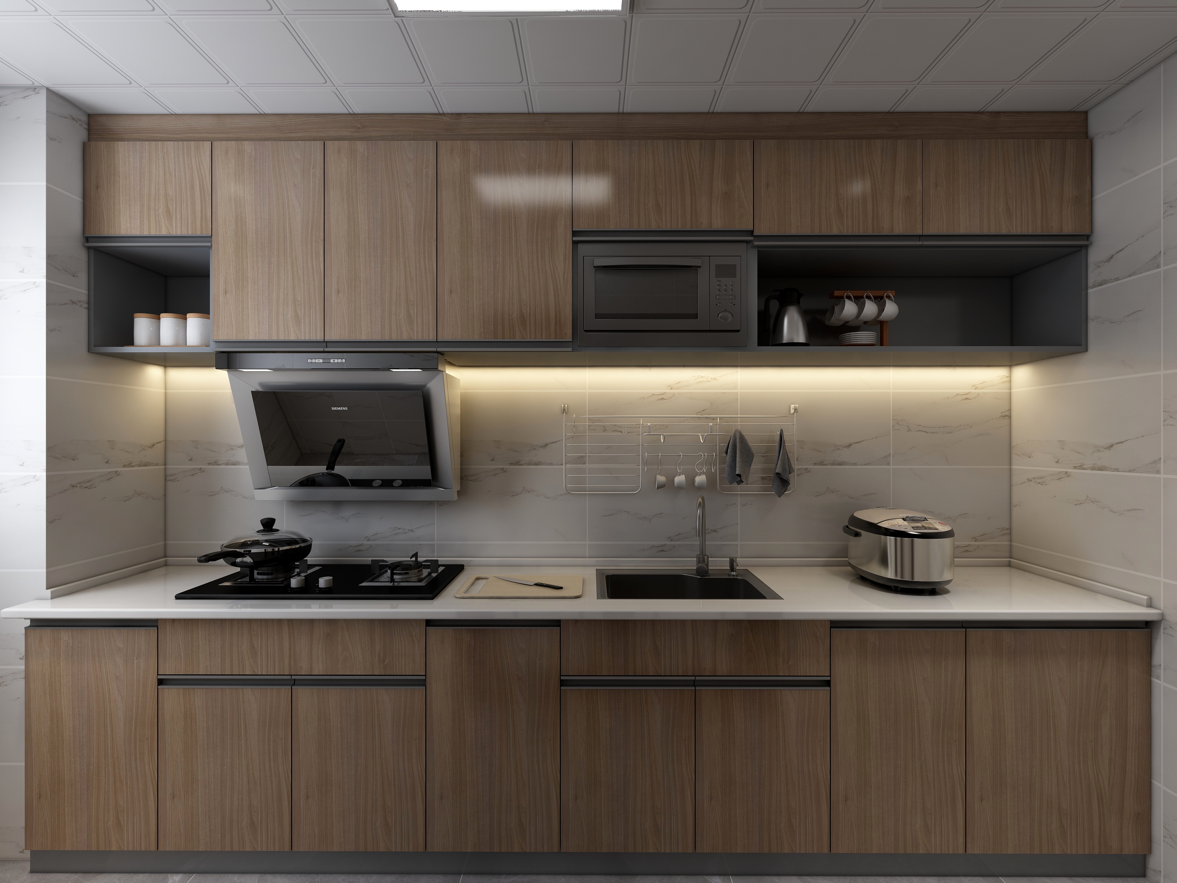 李青越-134㎡新中式两居一层厨房装修效果图第2张