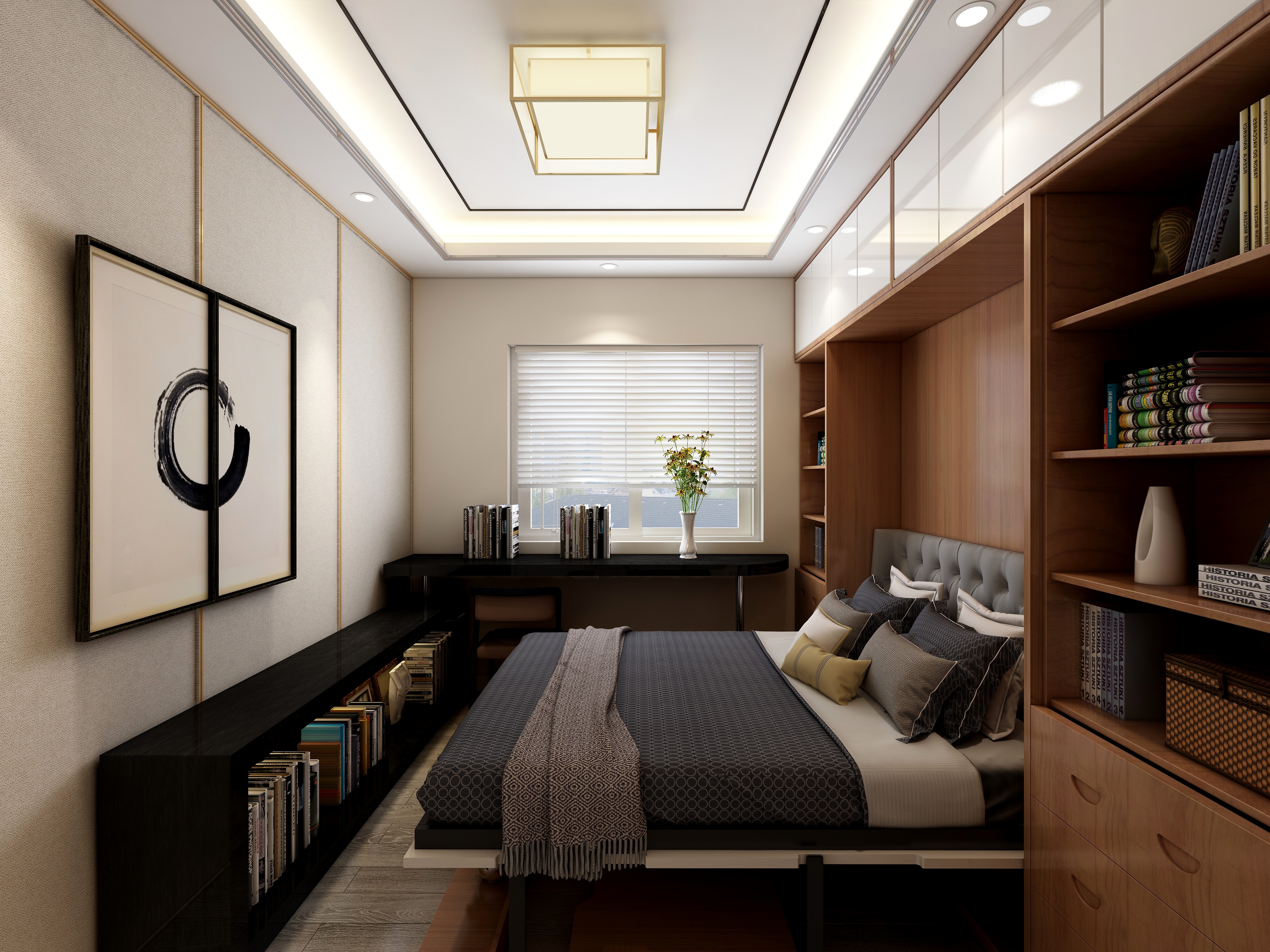 李青越-134㎡新中式两居一层书房装修效果图第3张