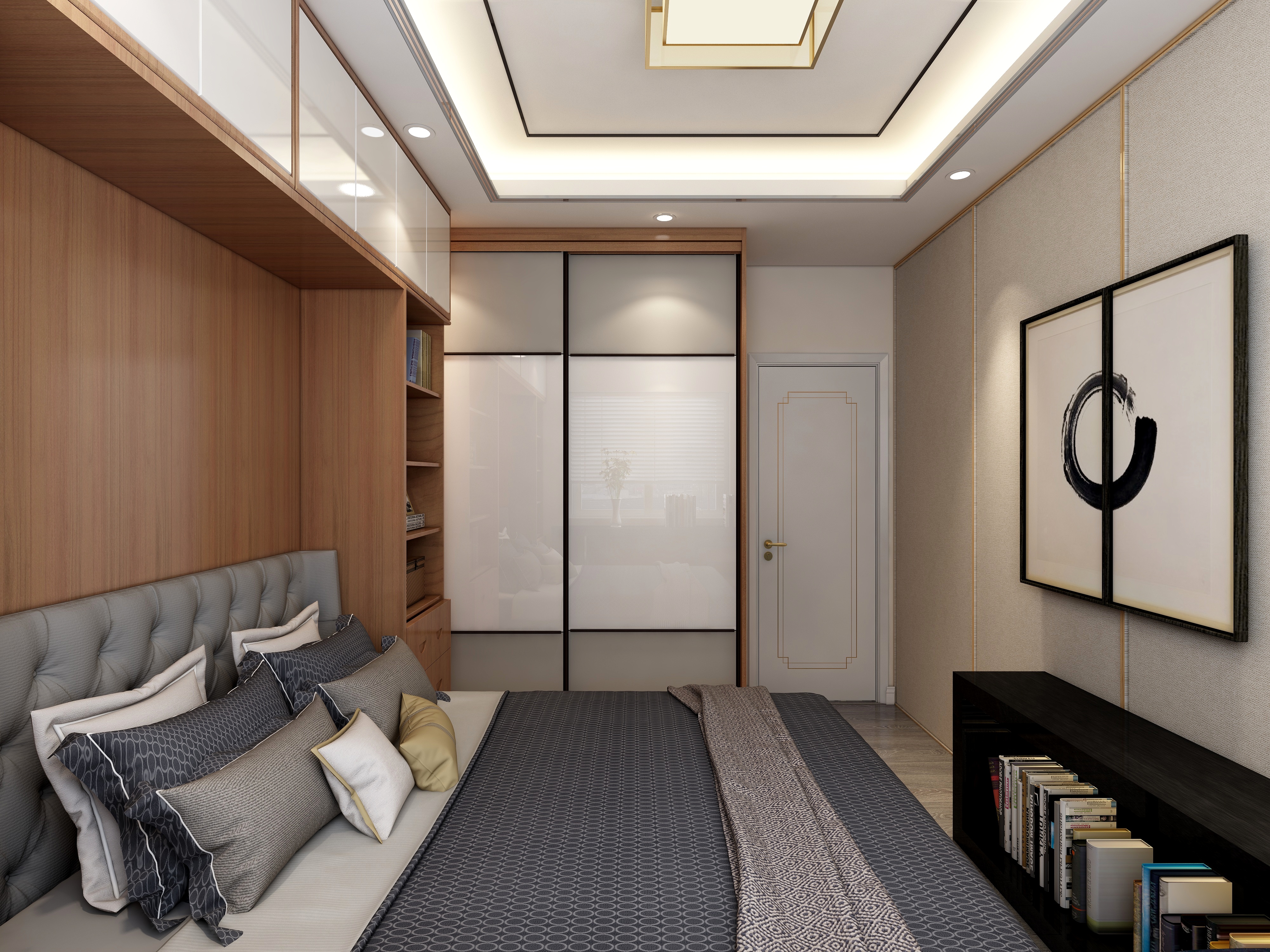 李青越-134㎡新中式两居一层书房装修效果图第1张