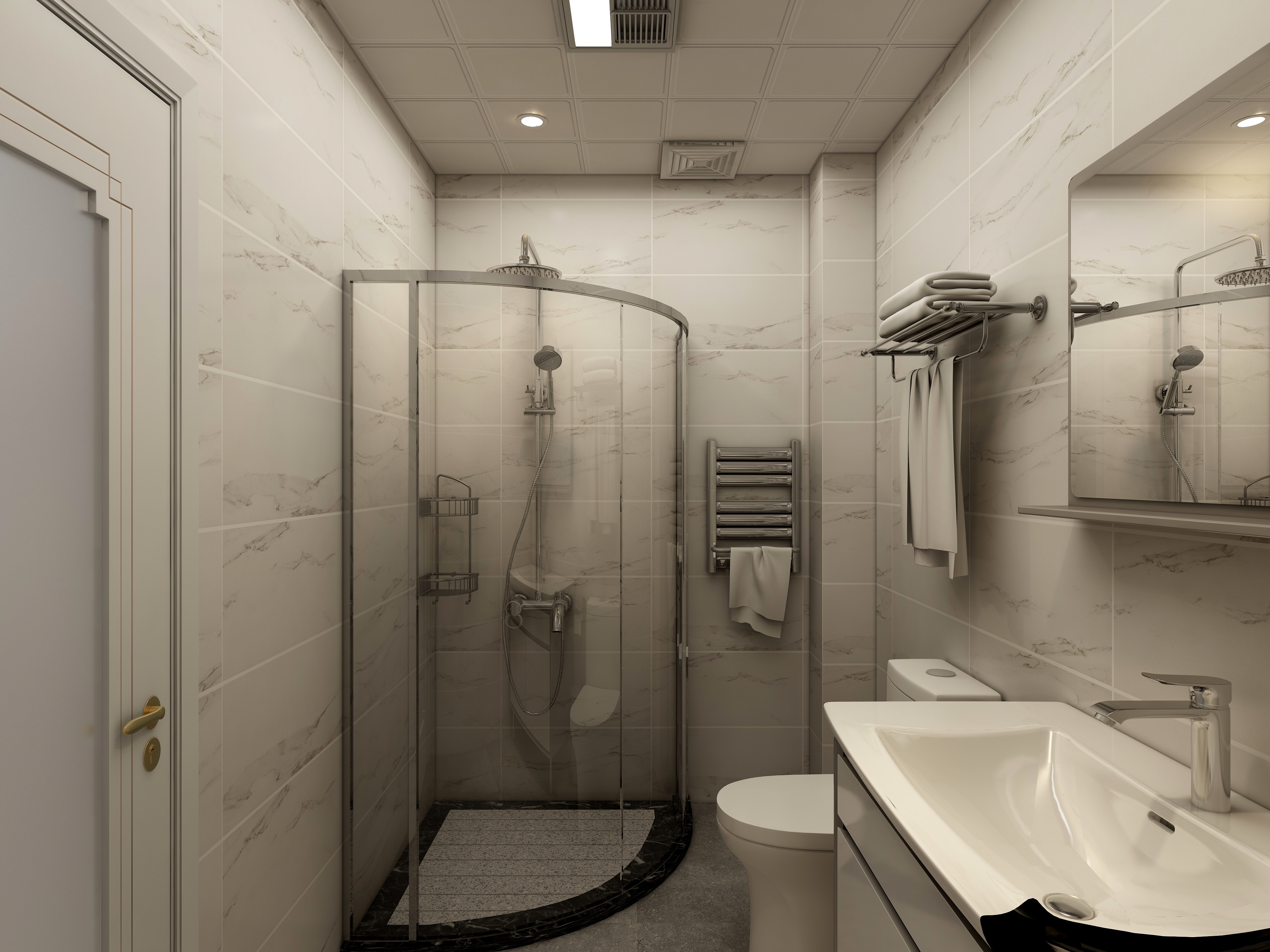 李青越-134㎡新中式两居一层主卫装修效果图第2张