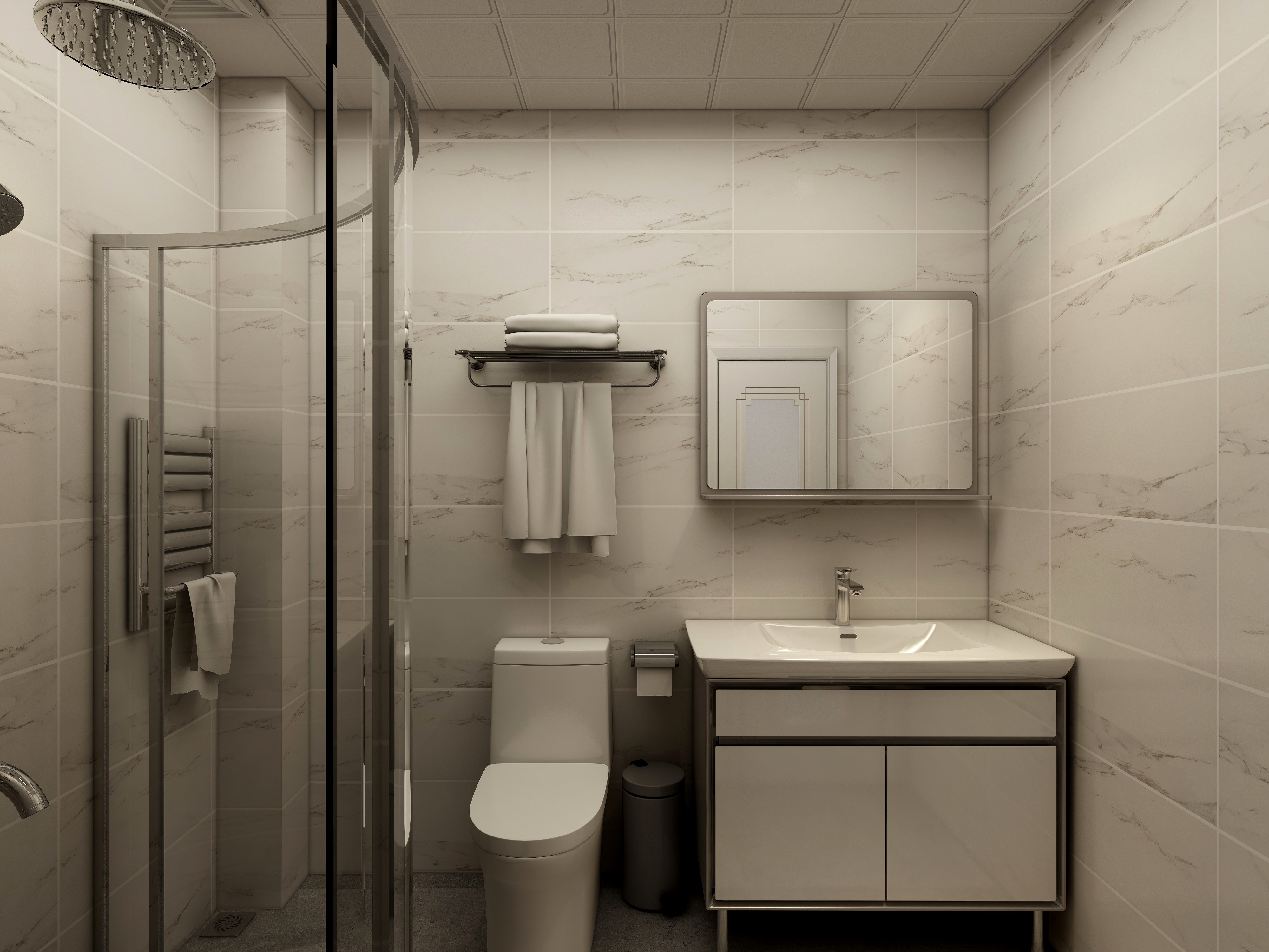 李青越-134㎡新中式两居一层主卫装修效果图第1张