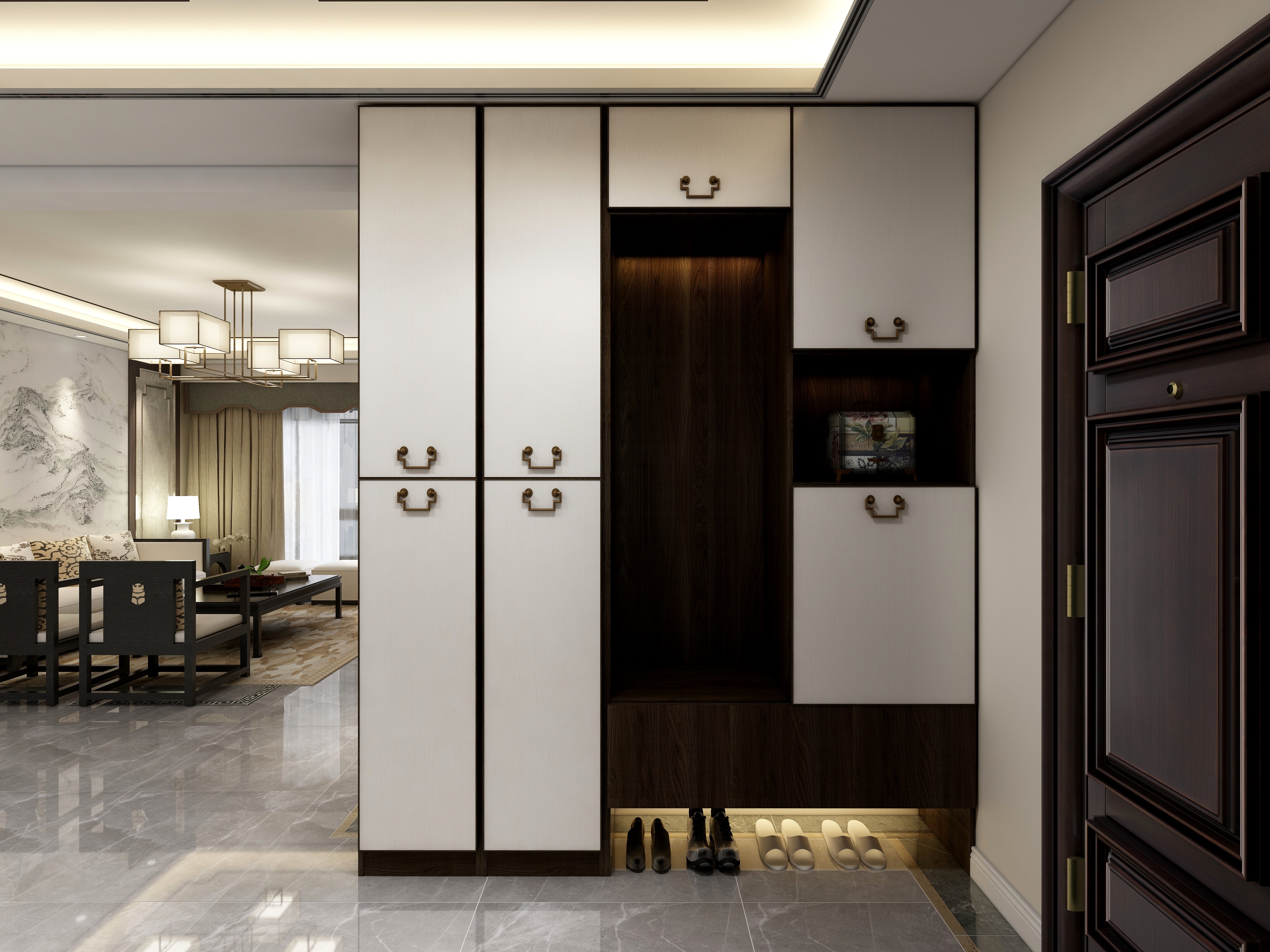 李青越-134㎡新中式两居一层客餐厅装修效果图第4张