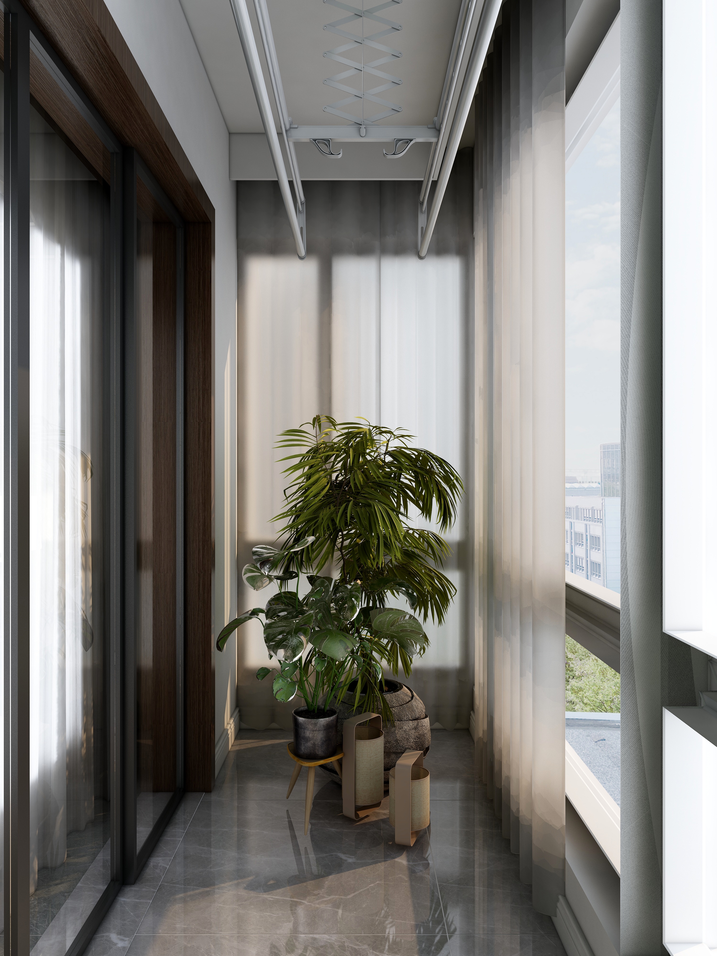 李青越-134㎡新中式两居一层阳台装修效果图第2张