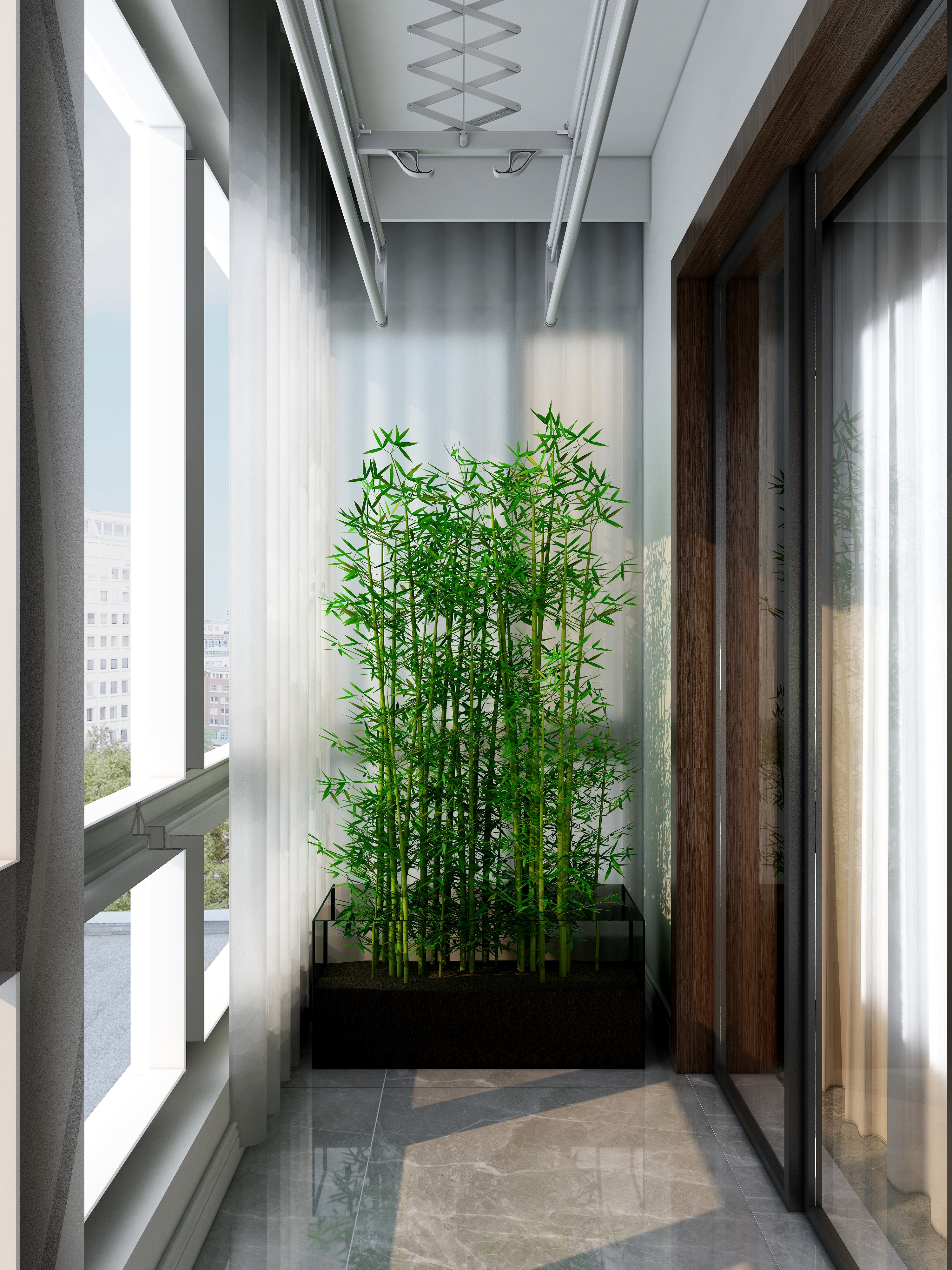 李青越-134㎡新中式两居一层阳台装修效果图第1张