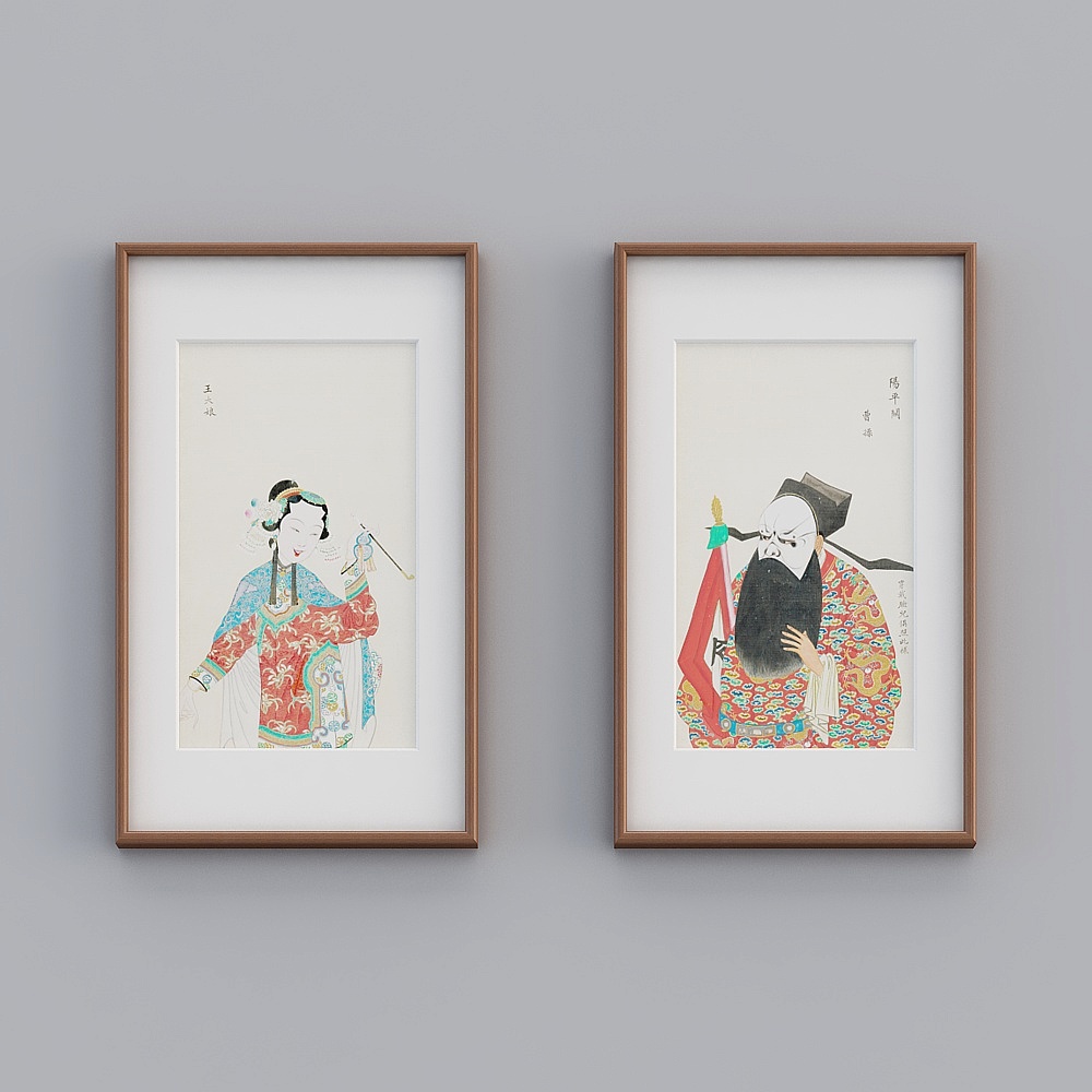 起贝新中式组合竖款海棠色实木框升平署戏曲53x88cm水墨风景twlpr-zs-gg-sk-18