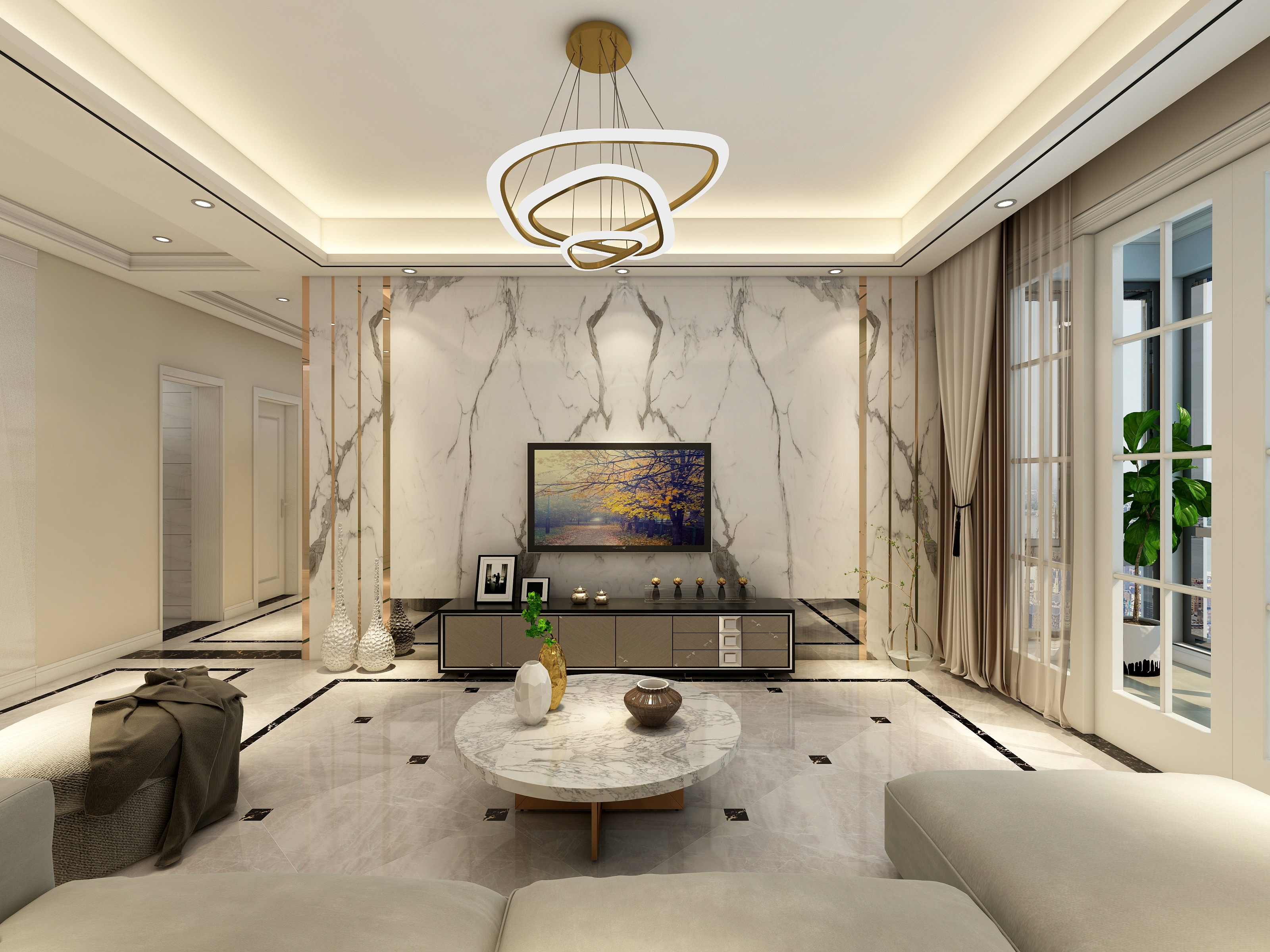 李立猛-现代简约三居室一层客餐厅装修效果图第5张