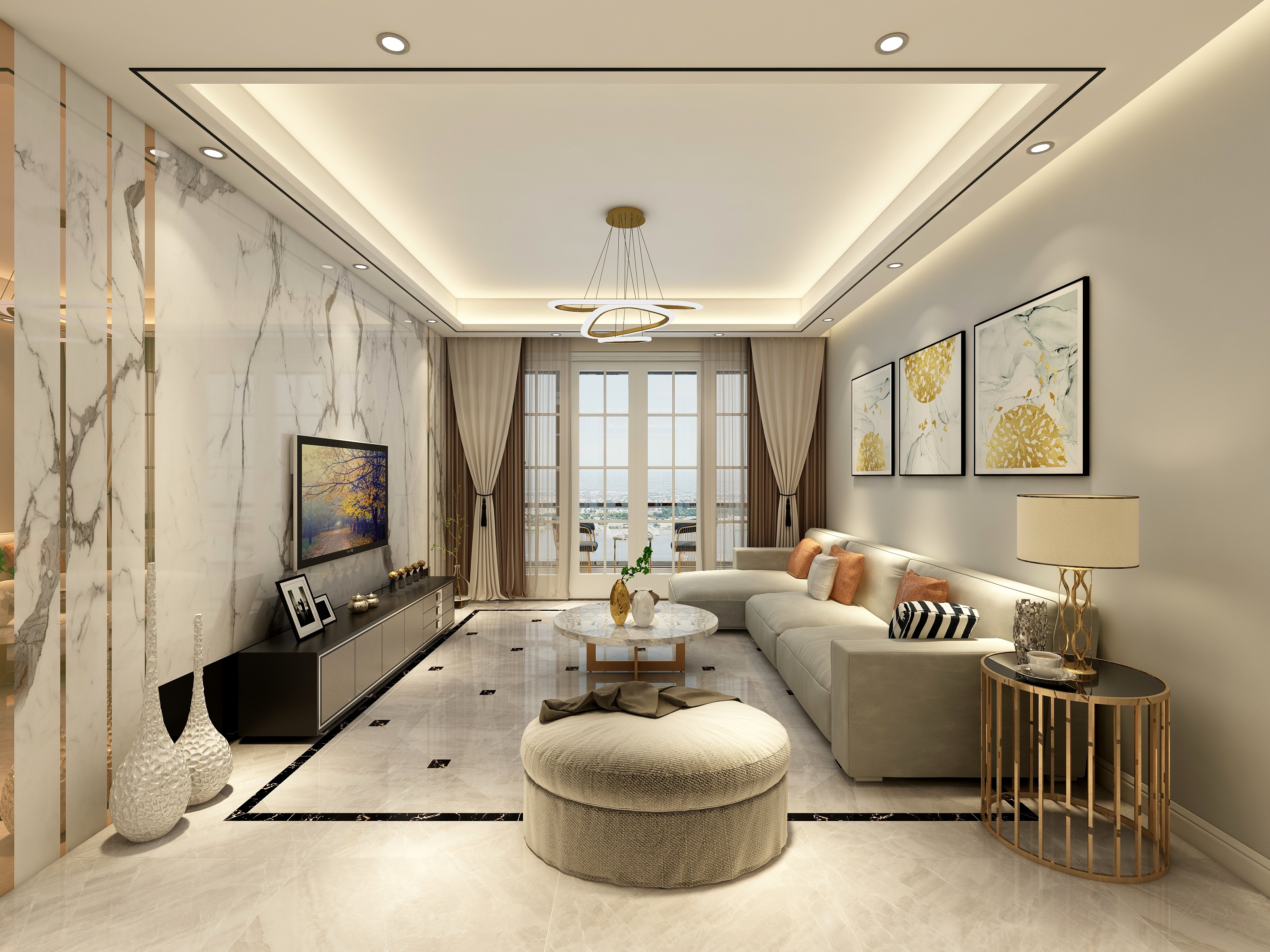 李立猛-现代简约三居室一层客餐厅装修效果图第1张