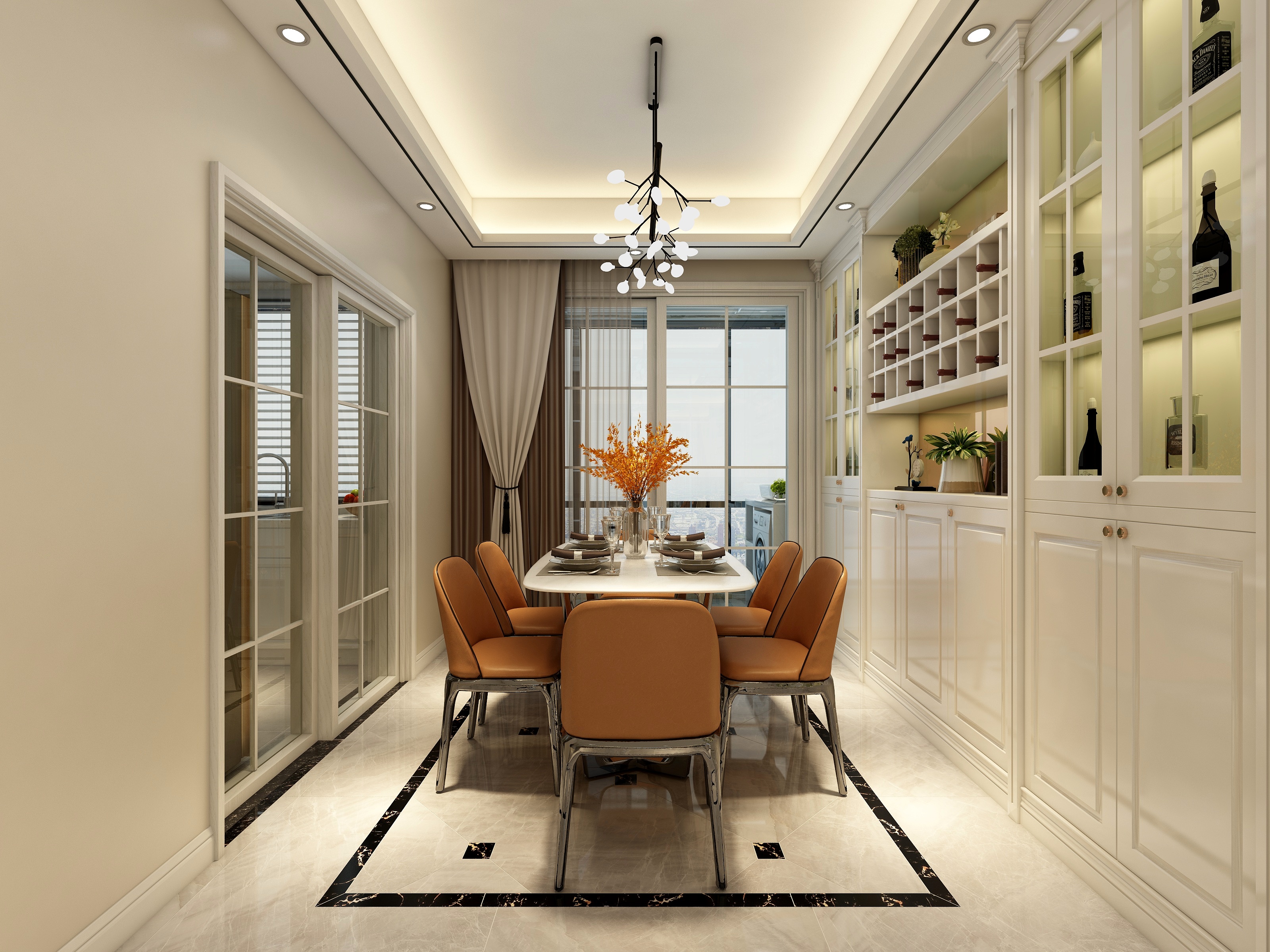 李立猛-现代简约三居室一层客餐厅装修效果图第3张