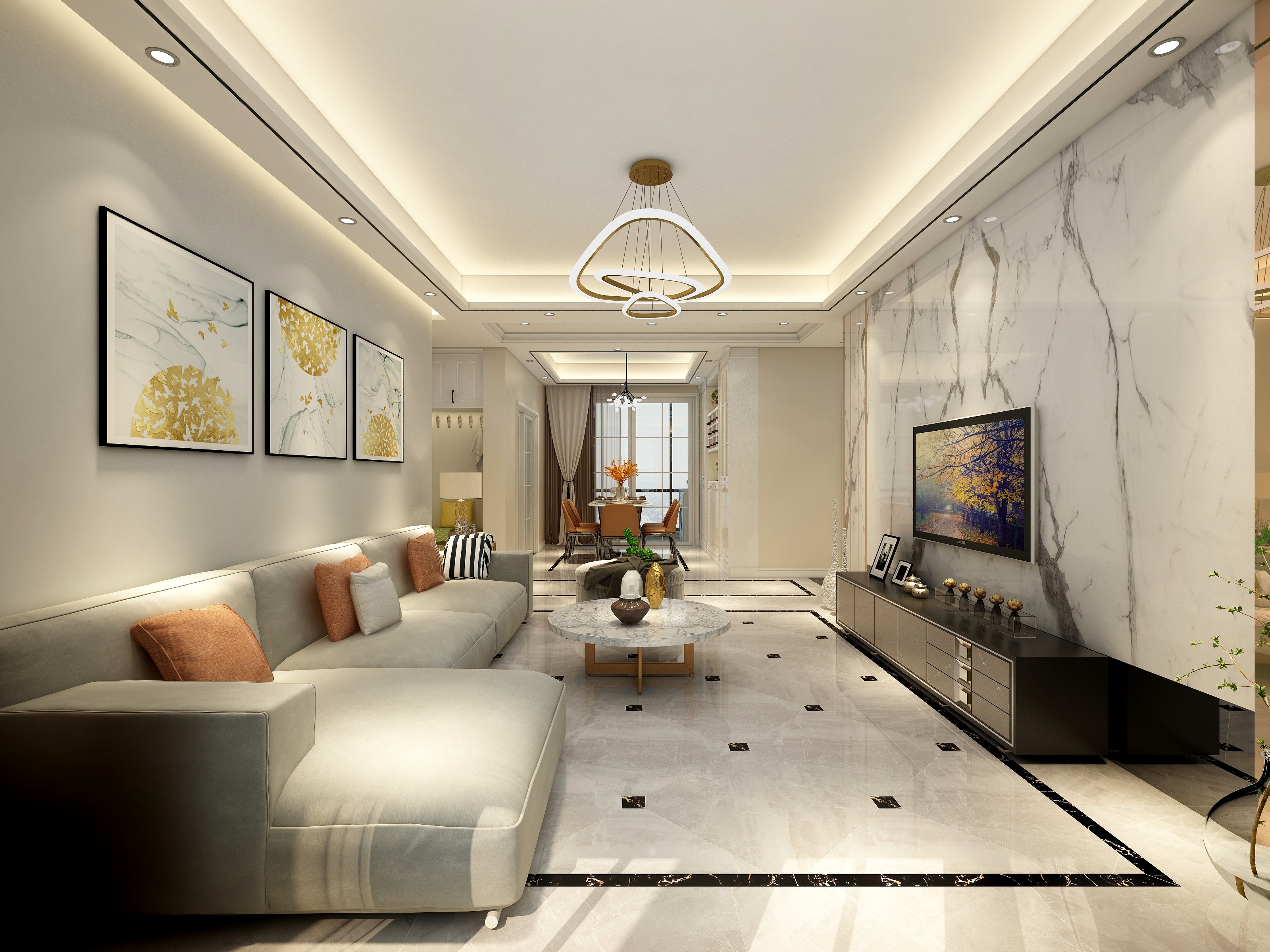 李立猛-现代简约三居室一层客餐厅装修效果图第2张