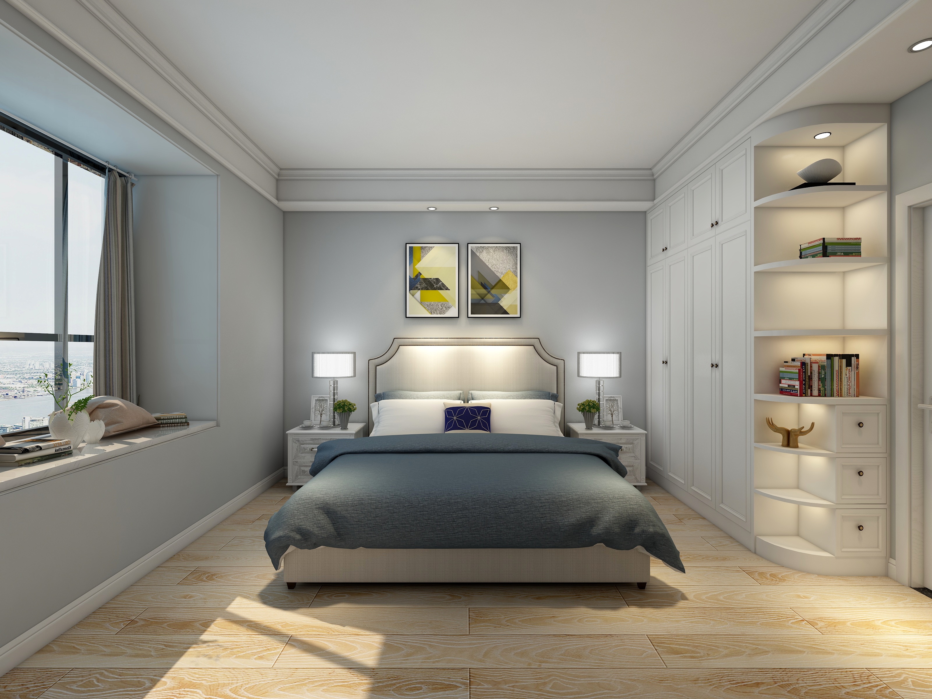 李立猛-现代简约三居室一层次卧装修效果图第2张