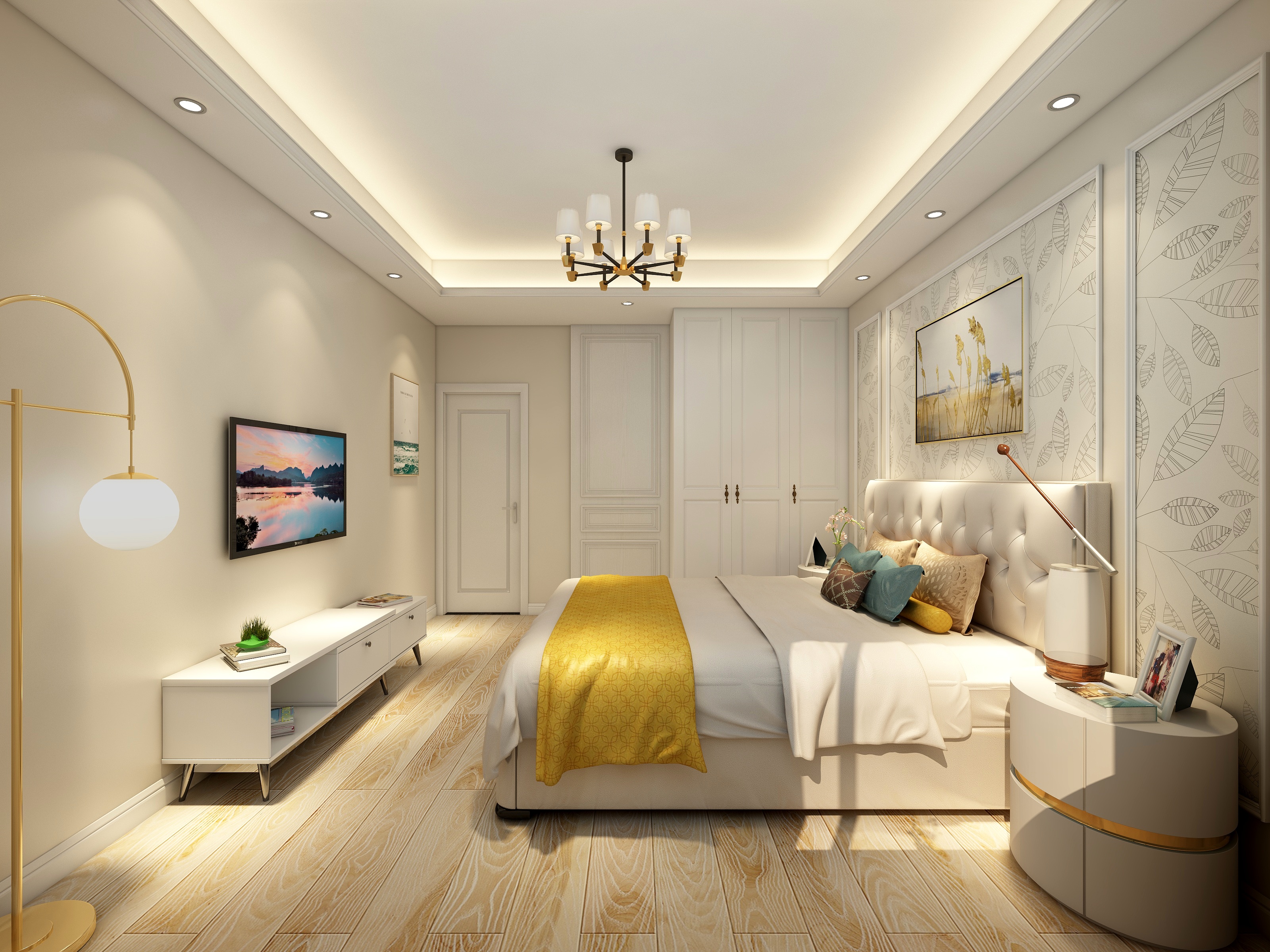 李立猛-现代简约三居室一层主卧装修效果图第1张