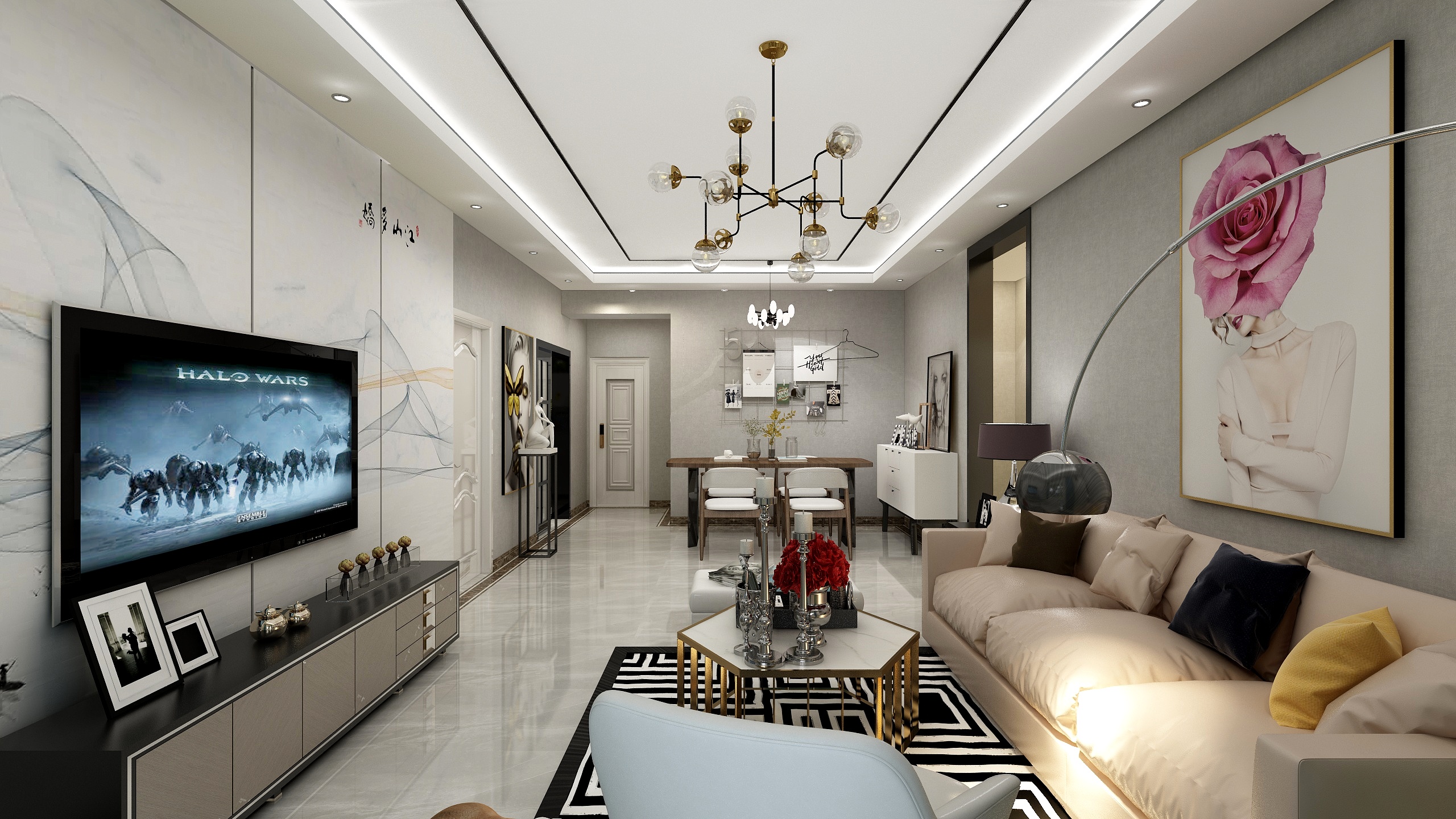 刘吟-《廊桥依梦》150㎡新中式三居装修效果图