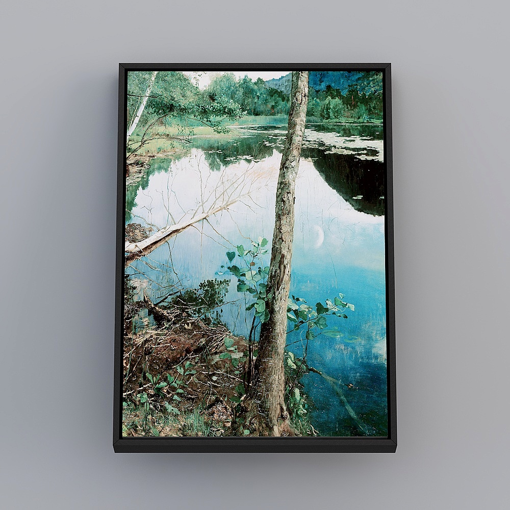 起贝现代落地画客厅单幅竖款黑色框风景43x63cm风景装饰画wrgz-x-12倾斜3D模型