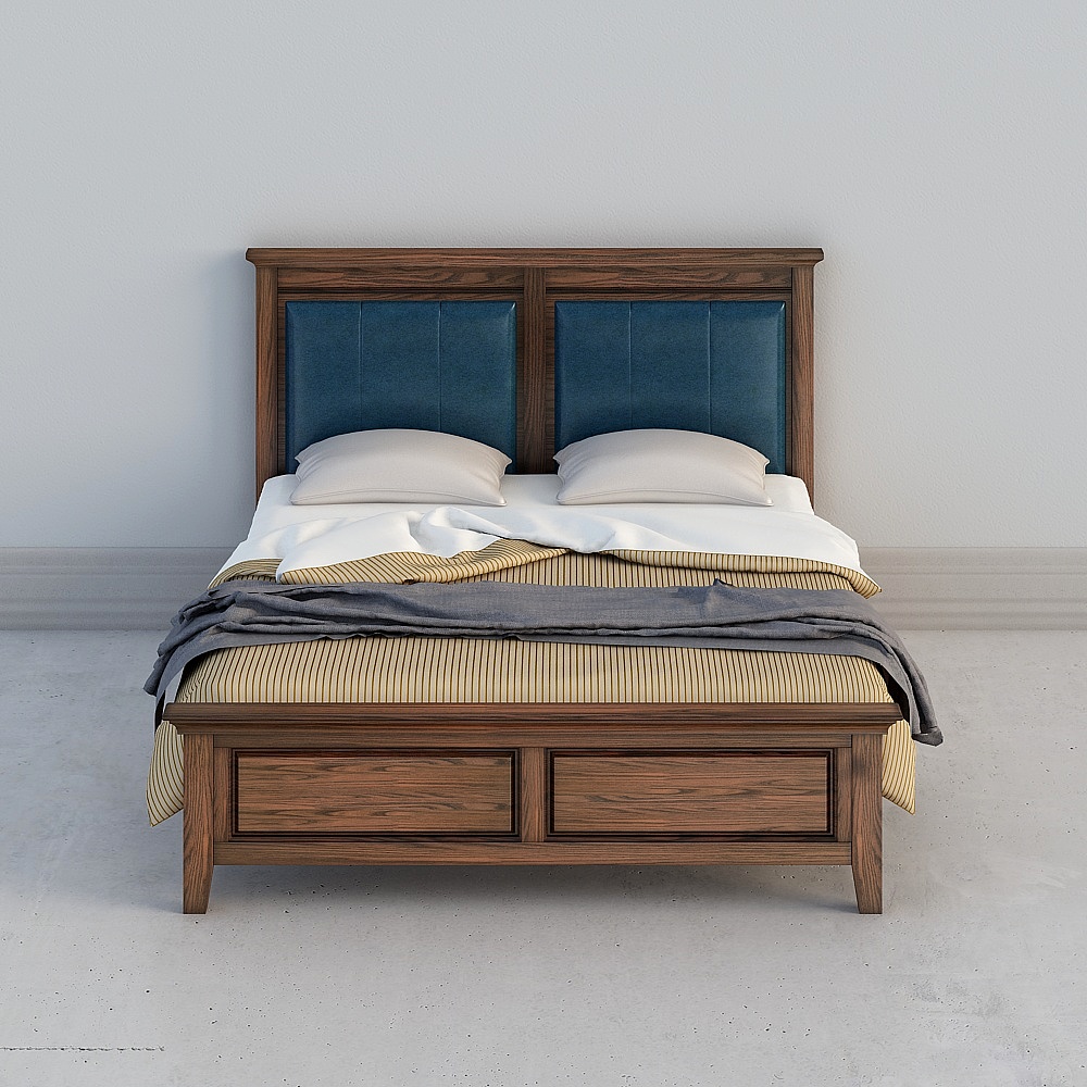 酷家乐-美式实木双人床3D模型