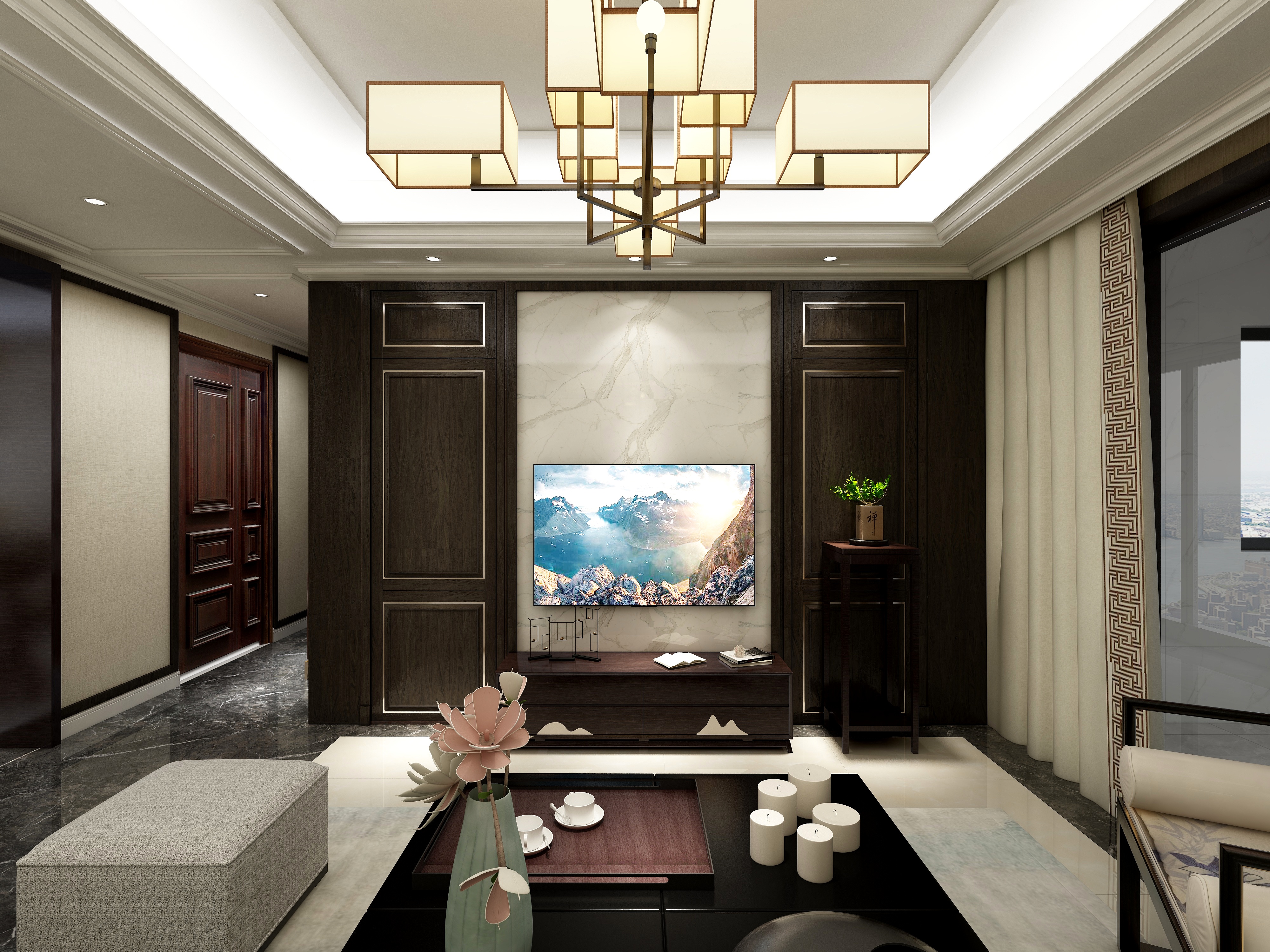 蒋忠春-135方新中式混搭两居装修效果图