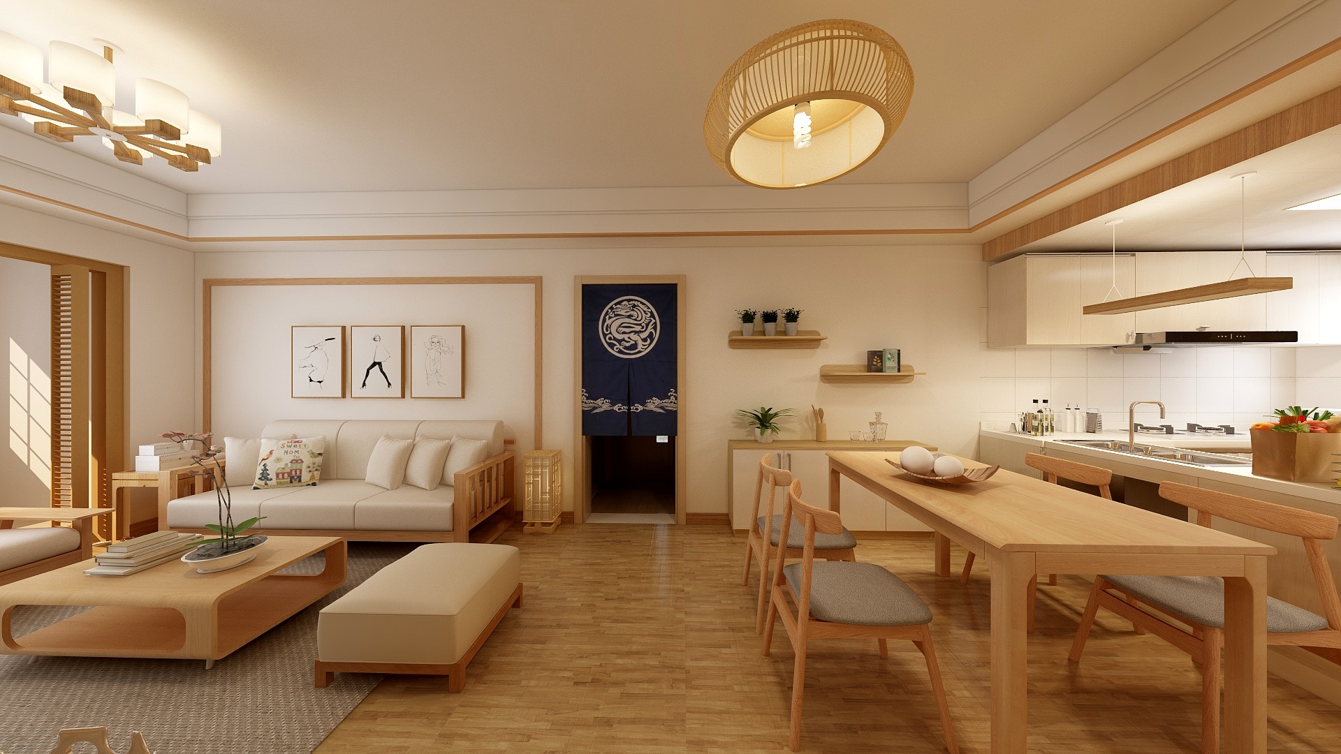 Maruk0-80方日式两居一层客餐厅装修效果图第3张