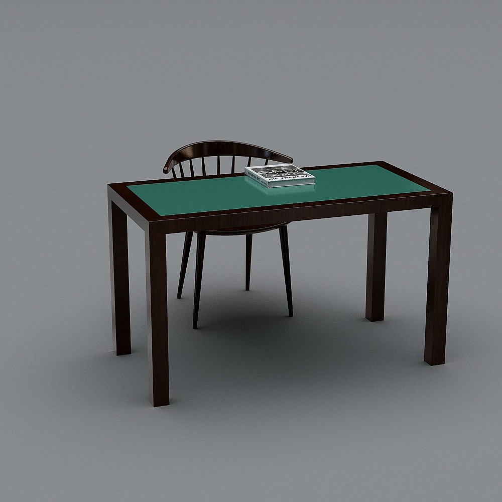 新中式图书馆-书桌3D模型