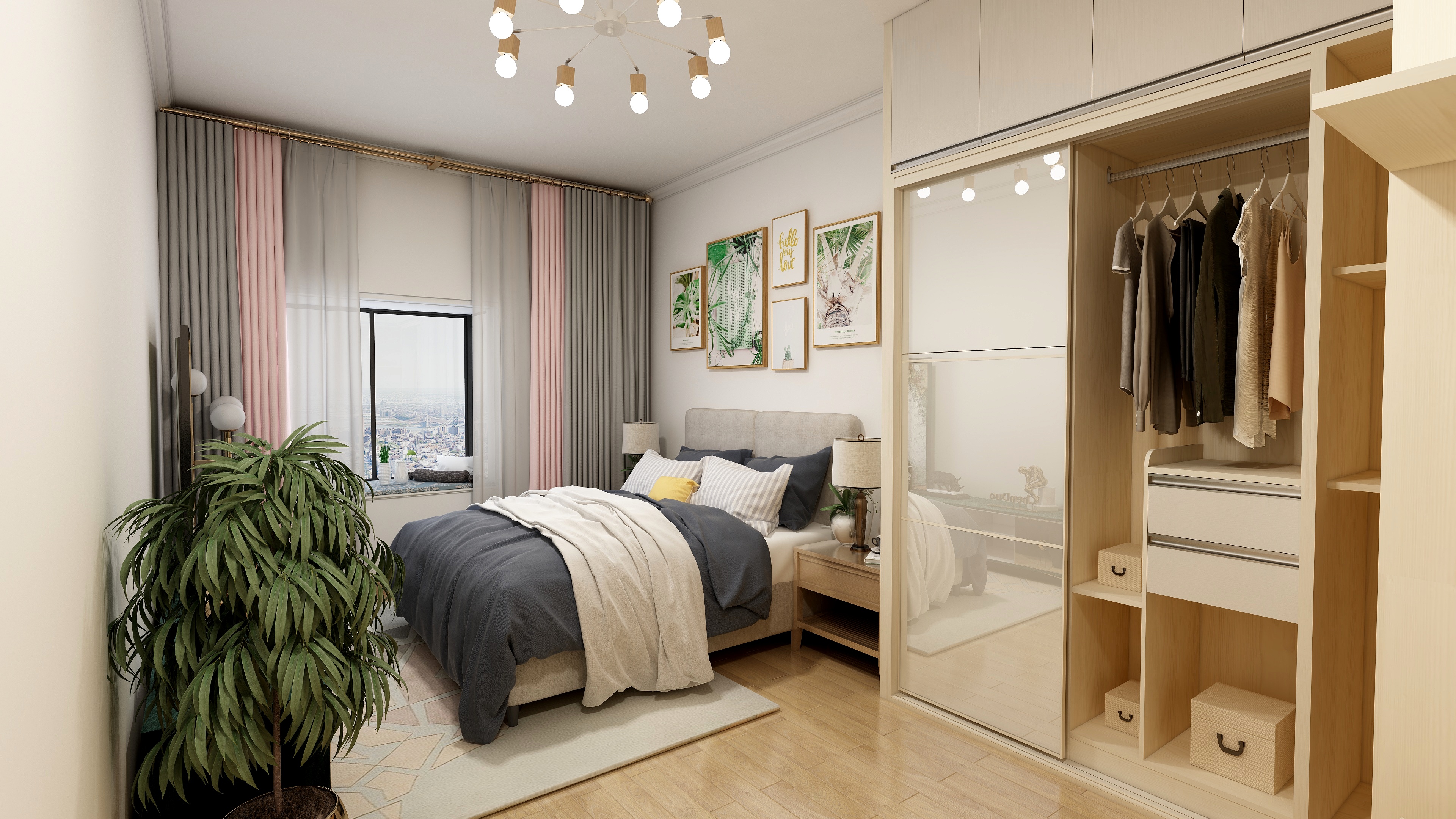 大竹来斯奥-86方北欧二居一层主卧装修效果图第1张