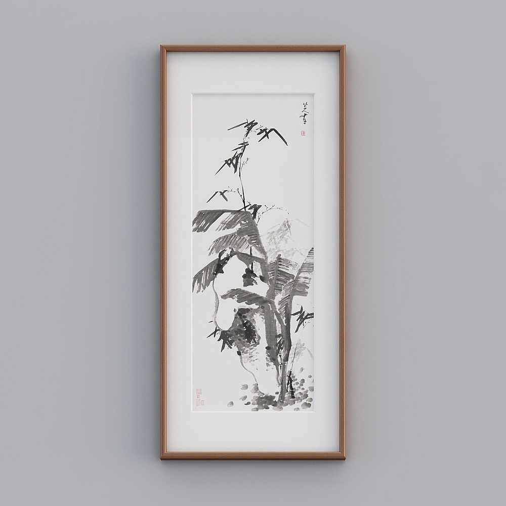 八大山人新中式荷花装饰画水墨禅意挂画玄关茶室墙壁画意境画twrgz-zs-gg-sk-173D模型