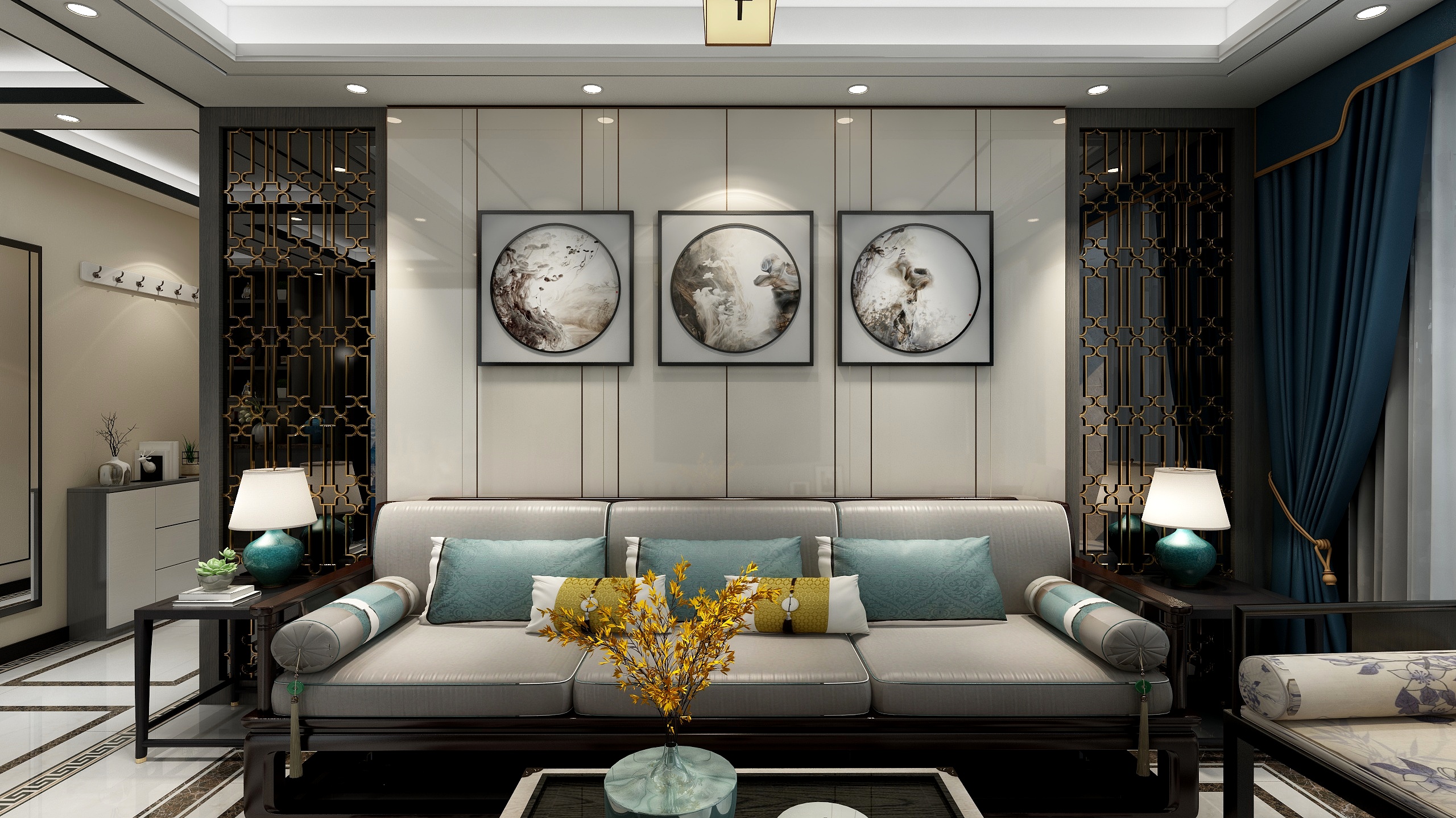 兴沐设计02-130方新中式两居装修效果图