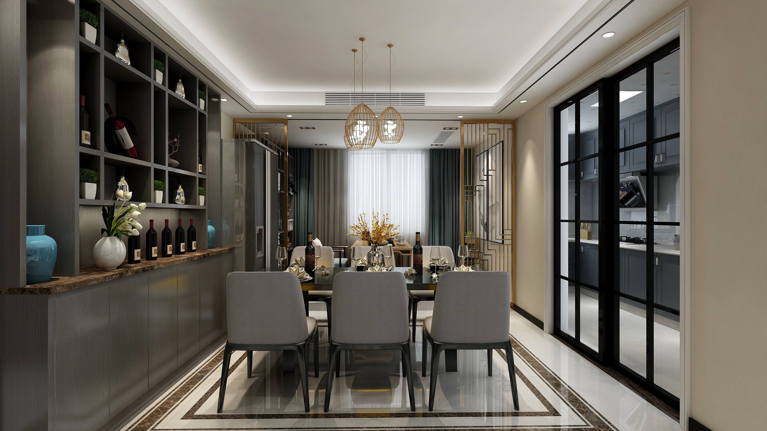 兴沐设计02-130方新中式两居装修效果图