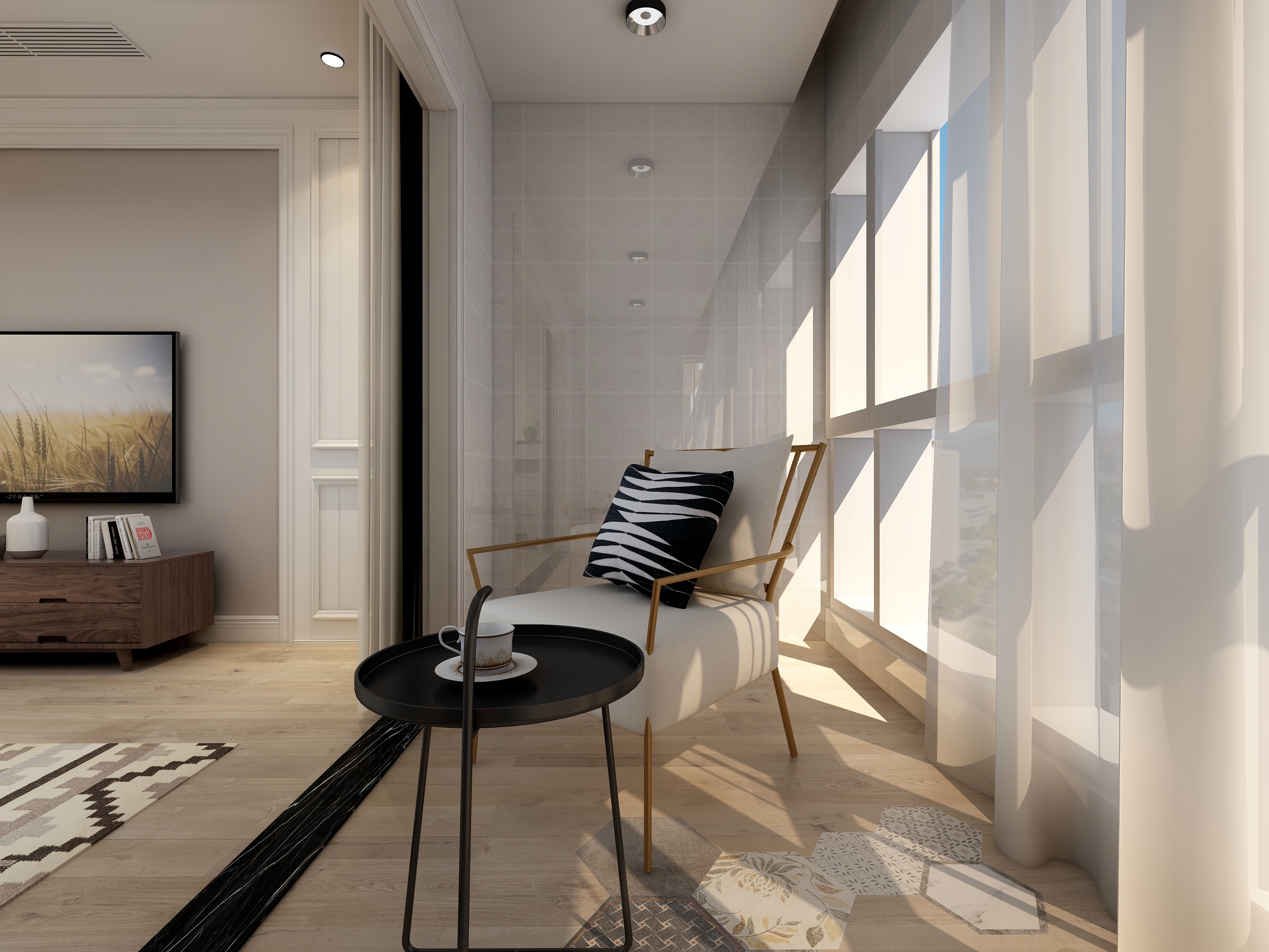 王瑛-132方北欧两居一层阳台装修效果图第3张