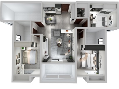 林芳yc-127㎡现代三居装修俯视图
