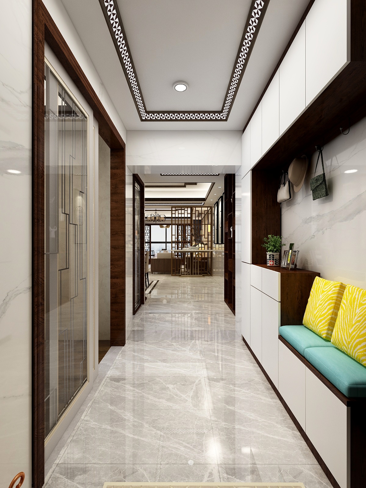 王叶辉-129方新中式三居一层玄关装修效果图第2张