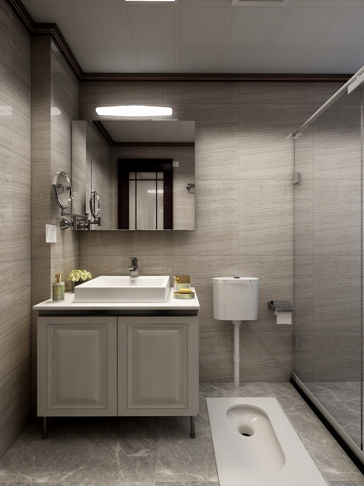 王叶辉-129方新中式三居一层卫生间装修效果图第1张