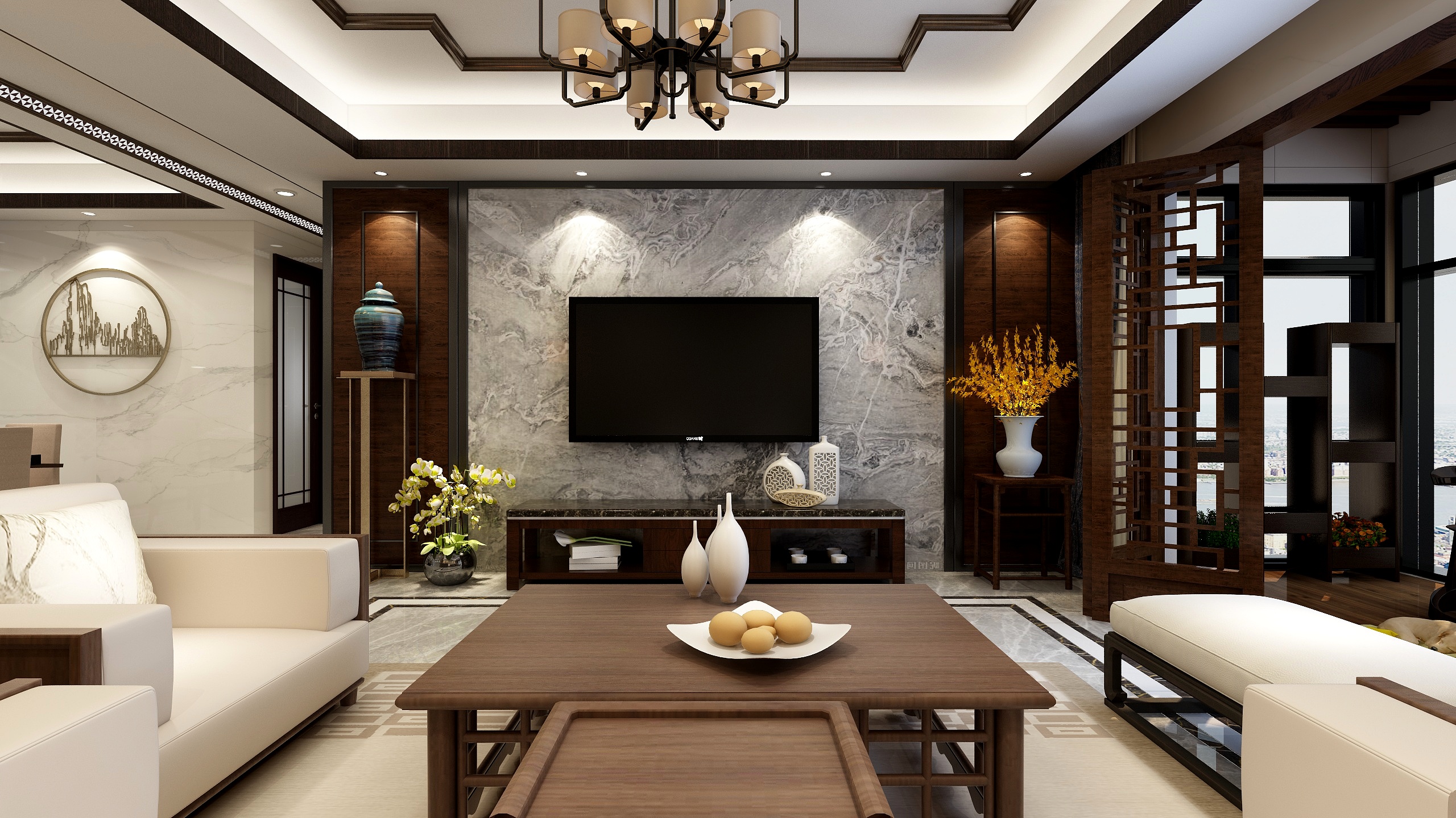 王叶辉-129方新中式三居装修效果图