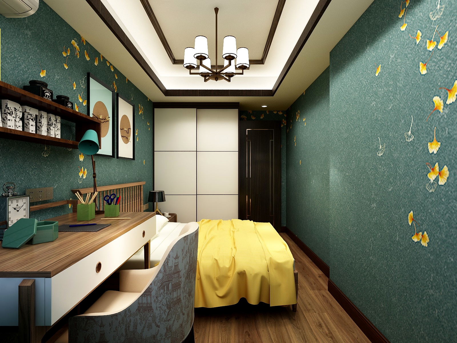 王叶辉-129方新中式三居一层次卧装修效果图第1张