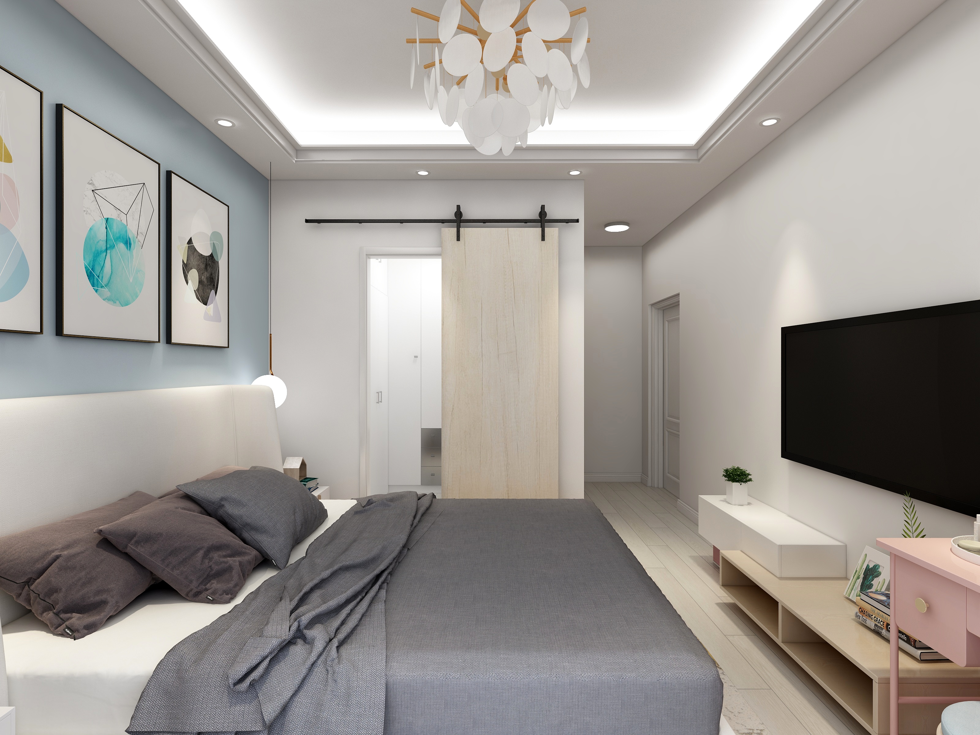 李青越-123方北欧两居一层主卧装修效果图第2张